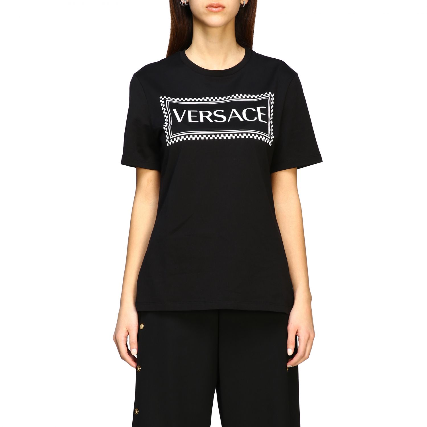 Versace Outlet: short-sleeved T-shirt with logo - Black | Versace t ...