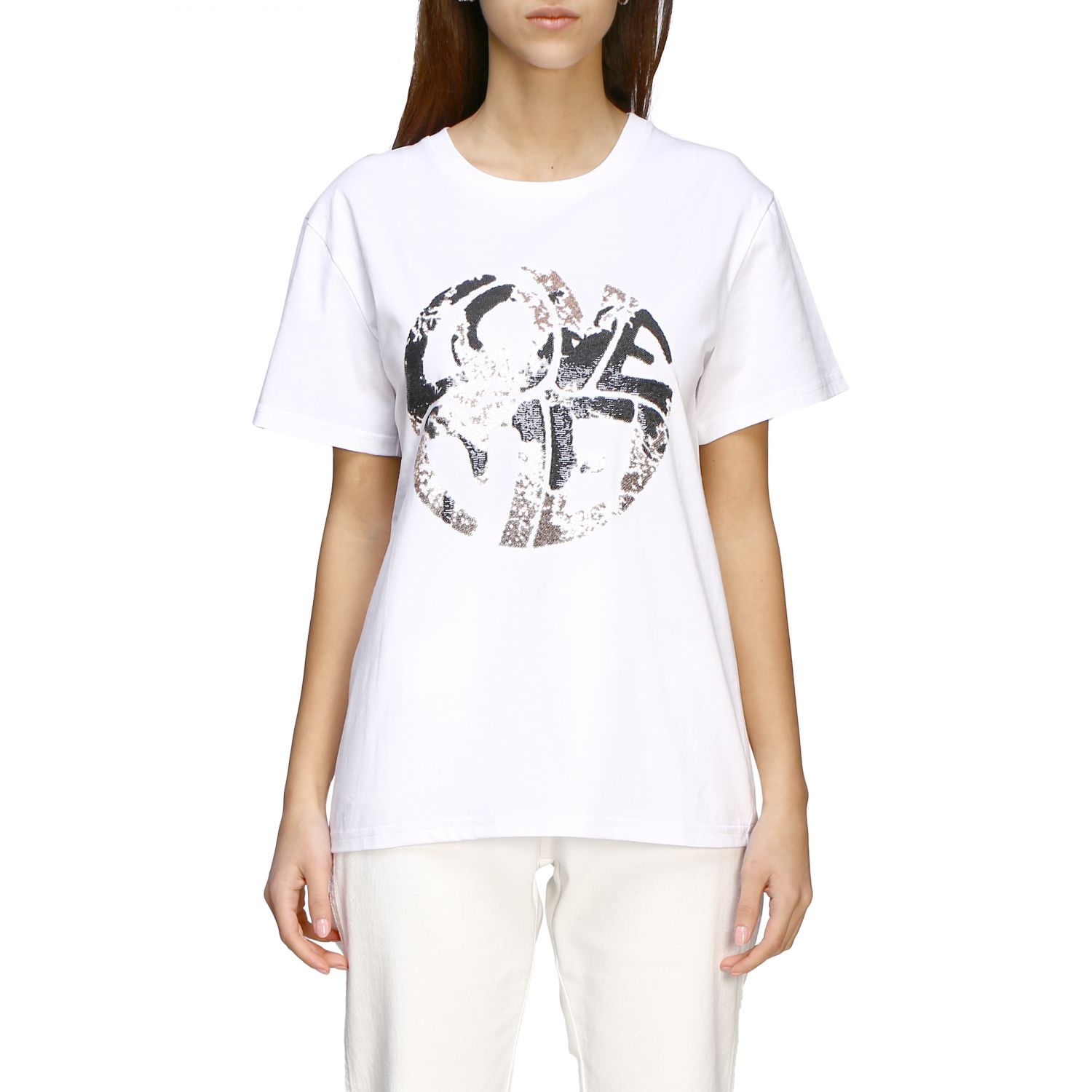 Alberta Ferretti Tshirt With Sequin Writing In White
