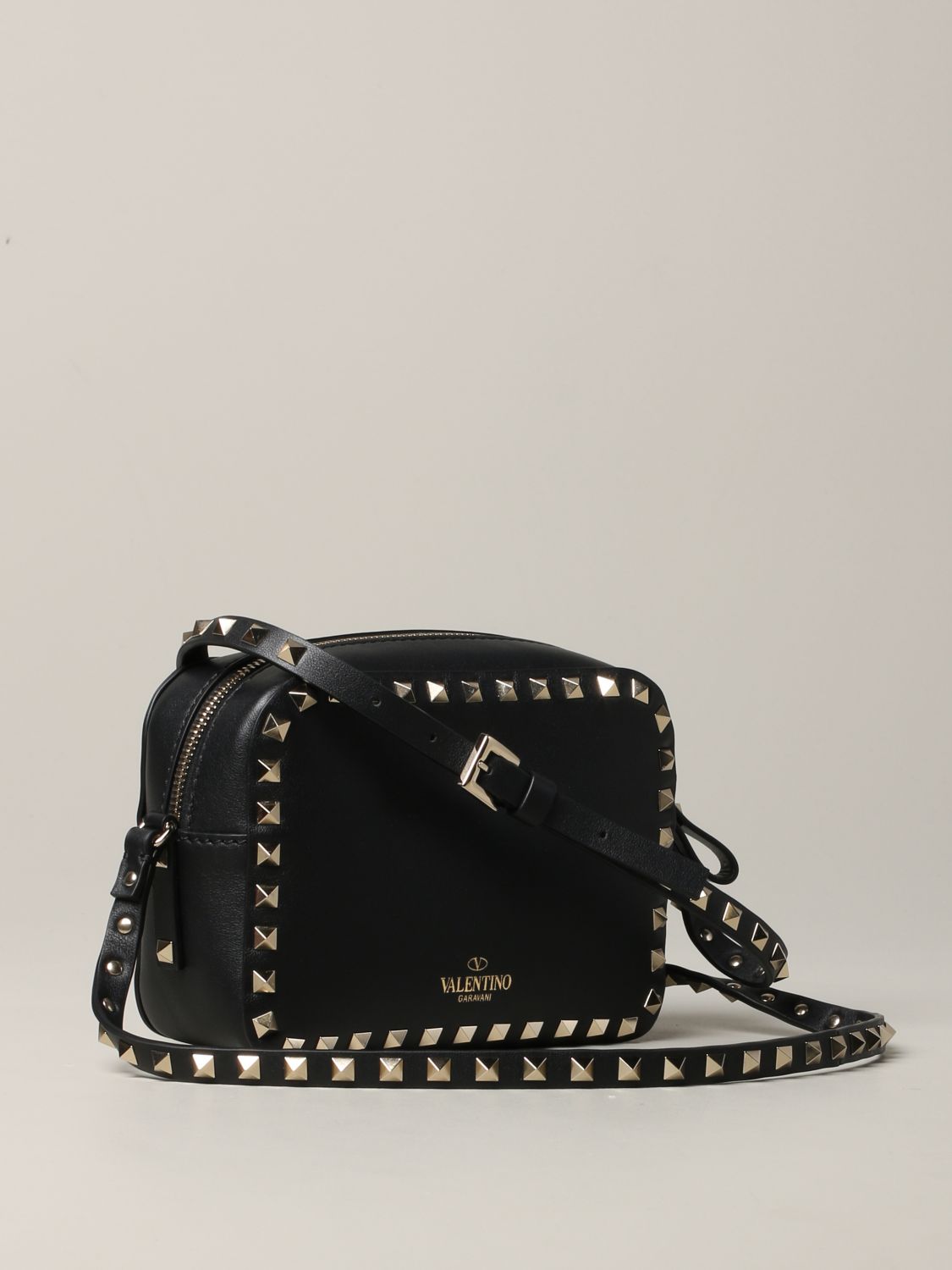 VALENTINO GARAVANI Rockstud Spike camera bag in leather Black Valentino Garavani mini bag
