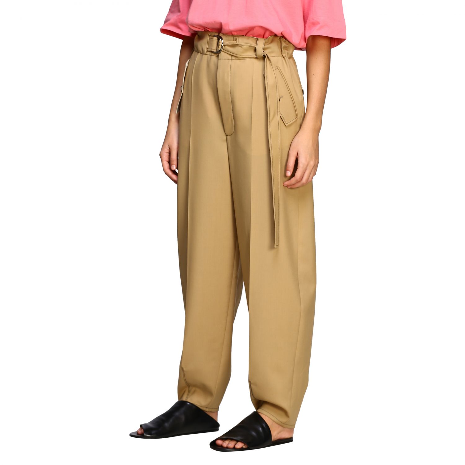 Pantalon Marni: Pantalon bouffant taille haute en laine Marni beige 4