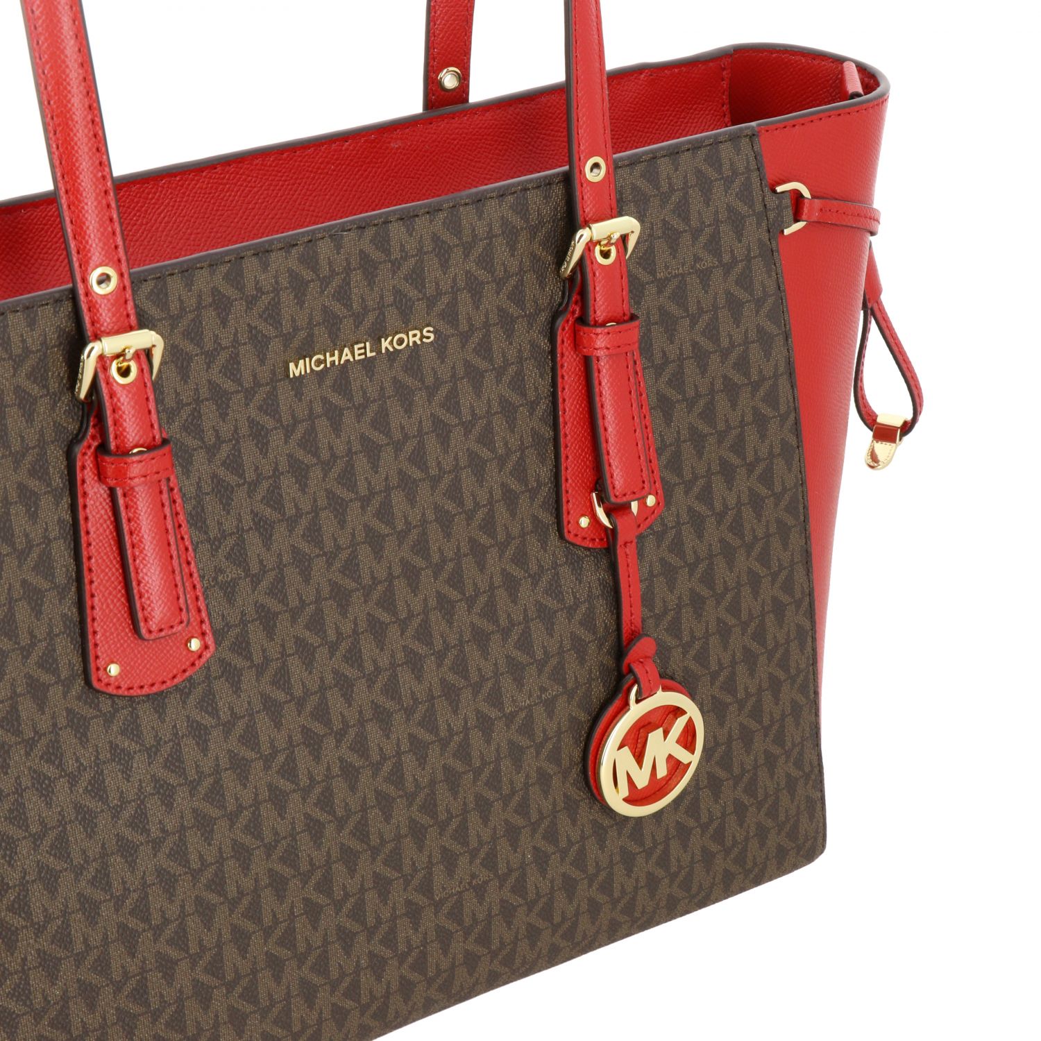 MICHAEL KORS: Voyager Michael bag with MK all over print - Red