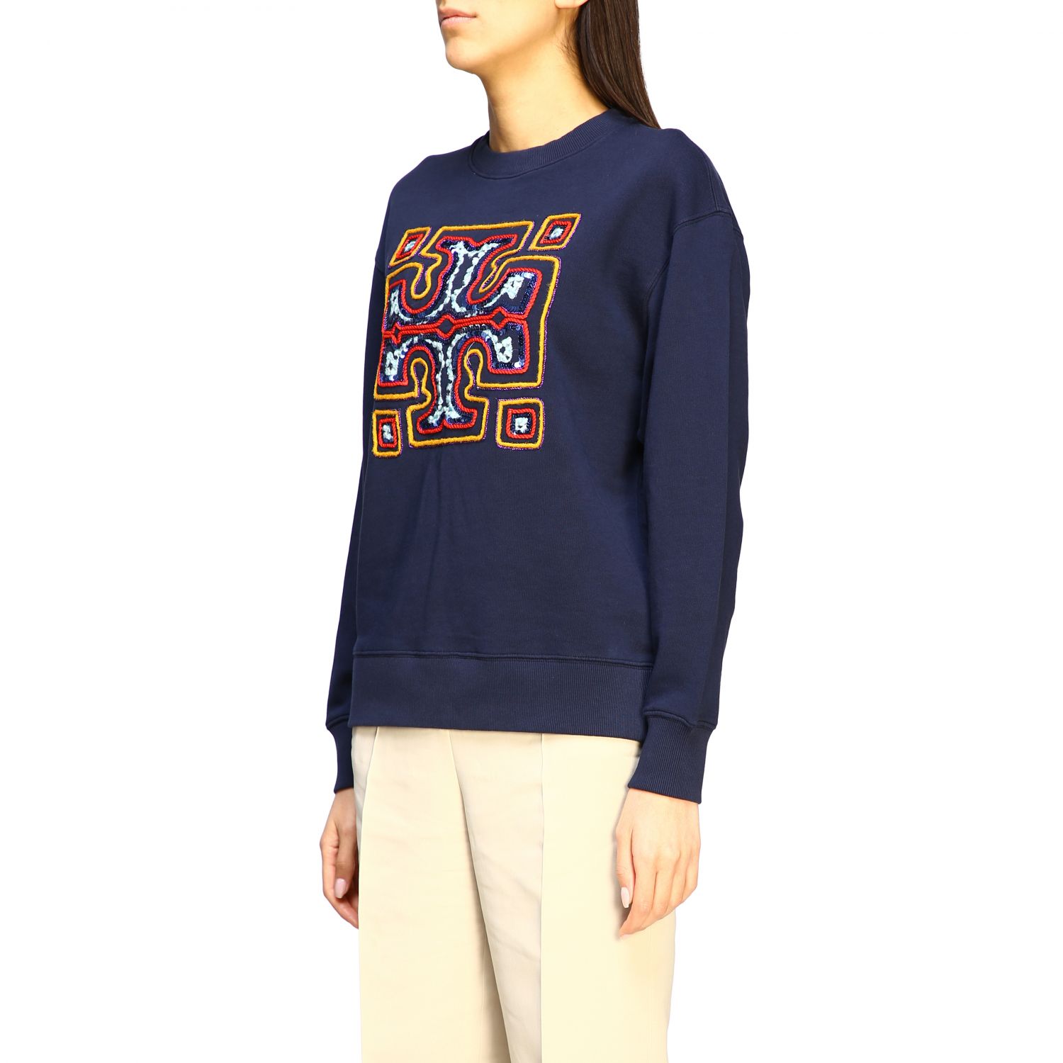 Tory Burch Outlet: crewneck sweatshirt with emblem - Blue | Tory Burch  sweatshirt 61292 online on 