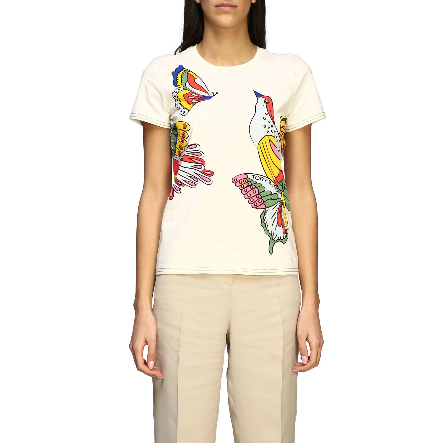 Tory Burch Outlet: t-shirt for women - Yellow Cream | Tory Burch t-shirt  61293 online on 