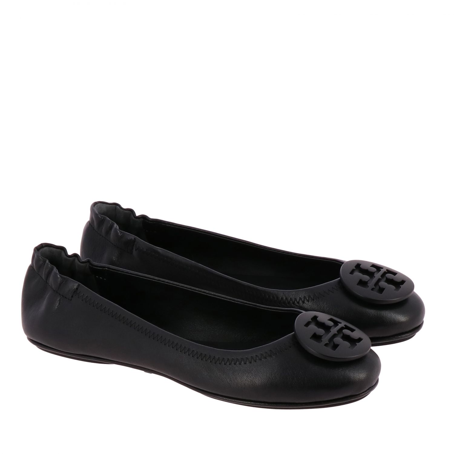 Tory Burch Outlet: Minnie ballet flat in leather with emblem - Black | Tory  Burch ballet flats 49350 online on 
