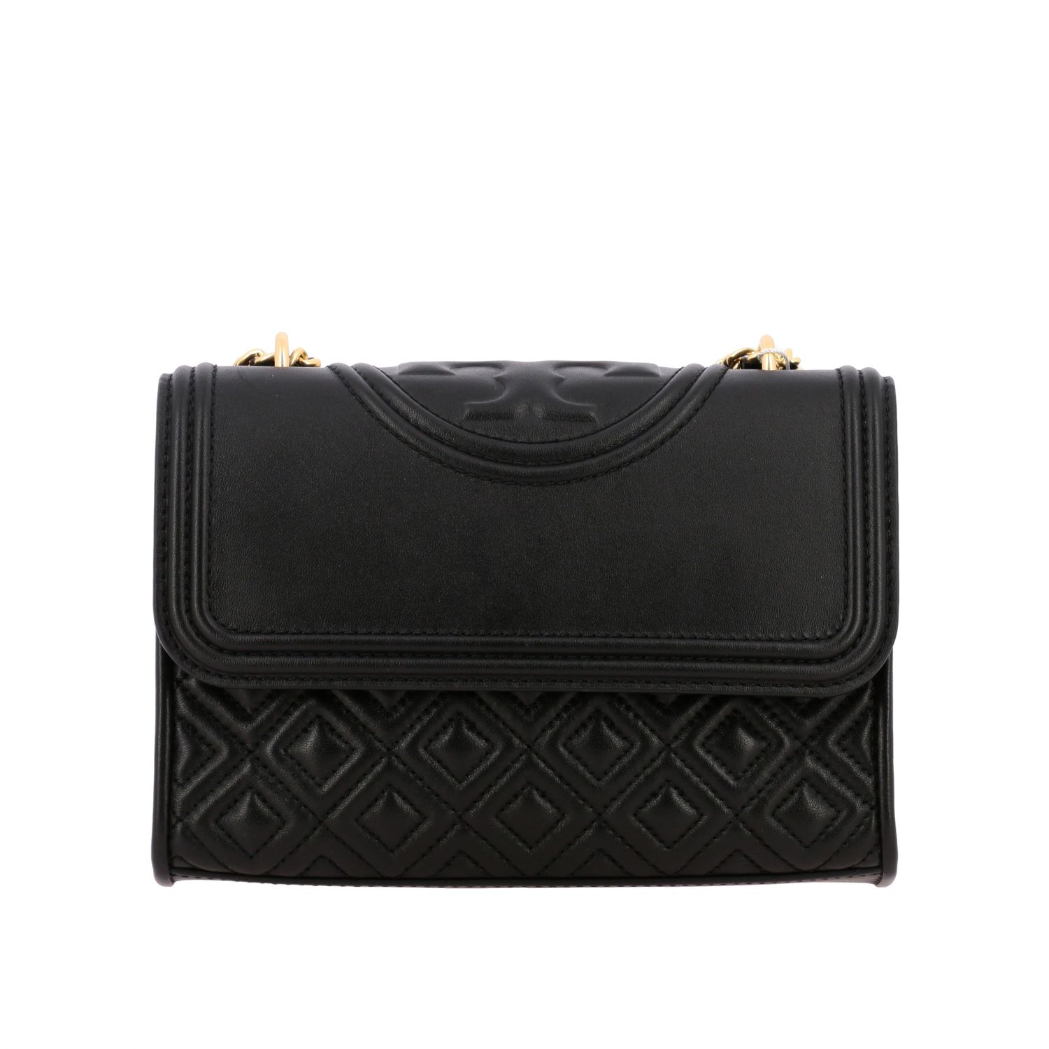 Tory Burch Outlet: shoulder bag in quilted leather with embossed emblem -  Black | Tory Burch crossbody bags 43834 online on 