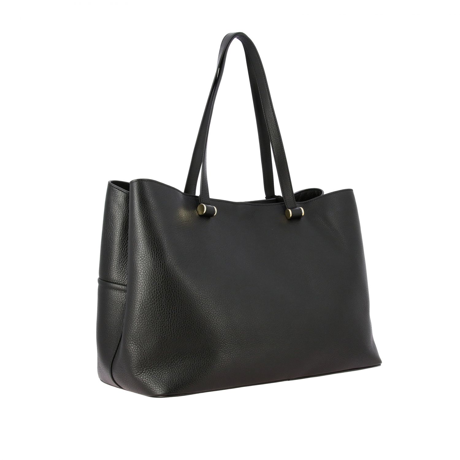 Max Mara Outlet: Extra large leather bag with printed logo - Black ...