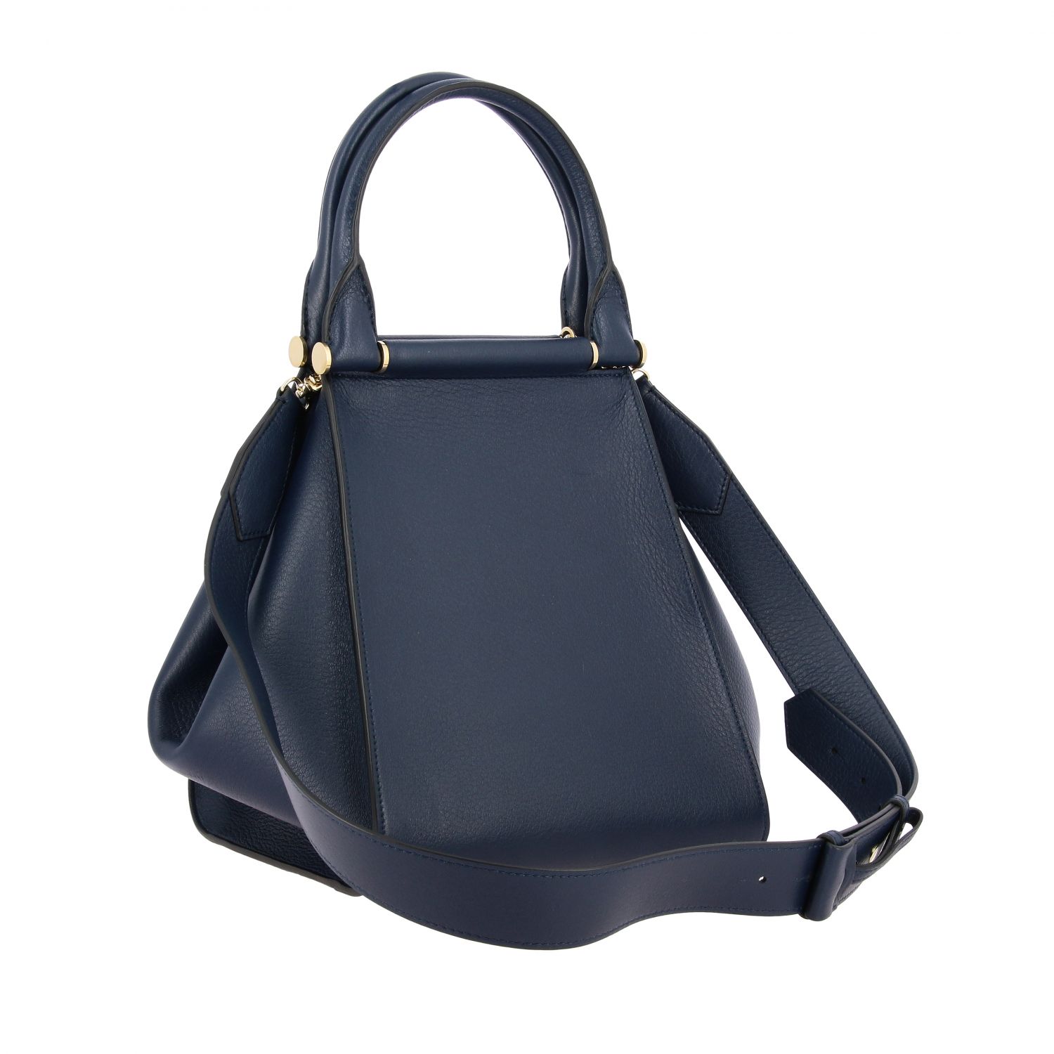 Max Mara Outlet: bag in genuine leather with shoulder strap - Blue ...