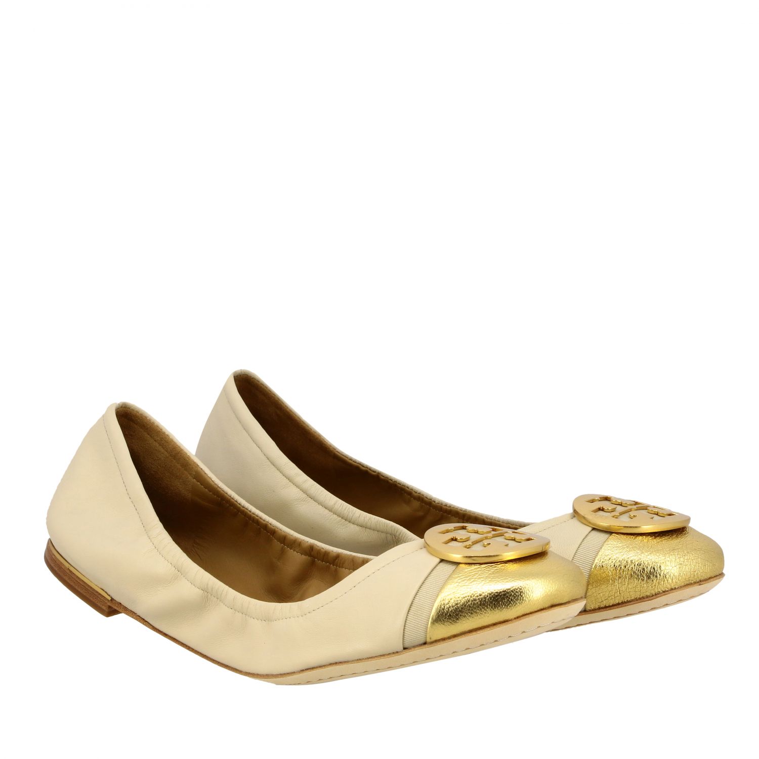 TORY BURCH: Minnie ballet flat in nappa leather with emblem - Beige | Tory  Burch ballet flats 63177 online on 