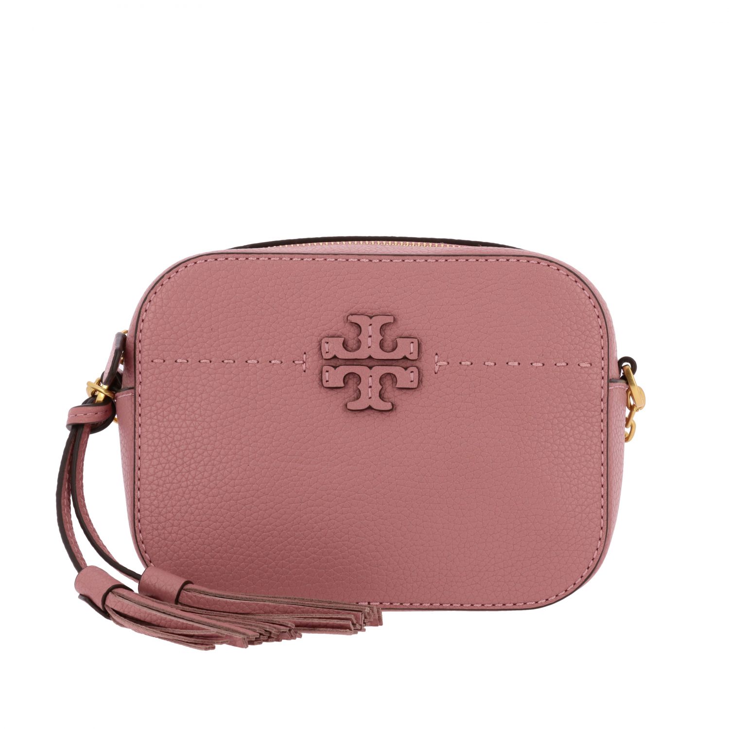 TORY BURCH: shoulder bag in textured leather with emblem - Pink | Tory Burch  mini bag 50584 online on 