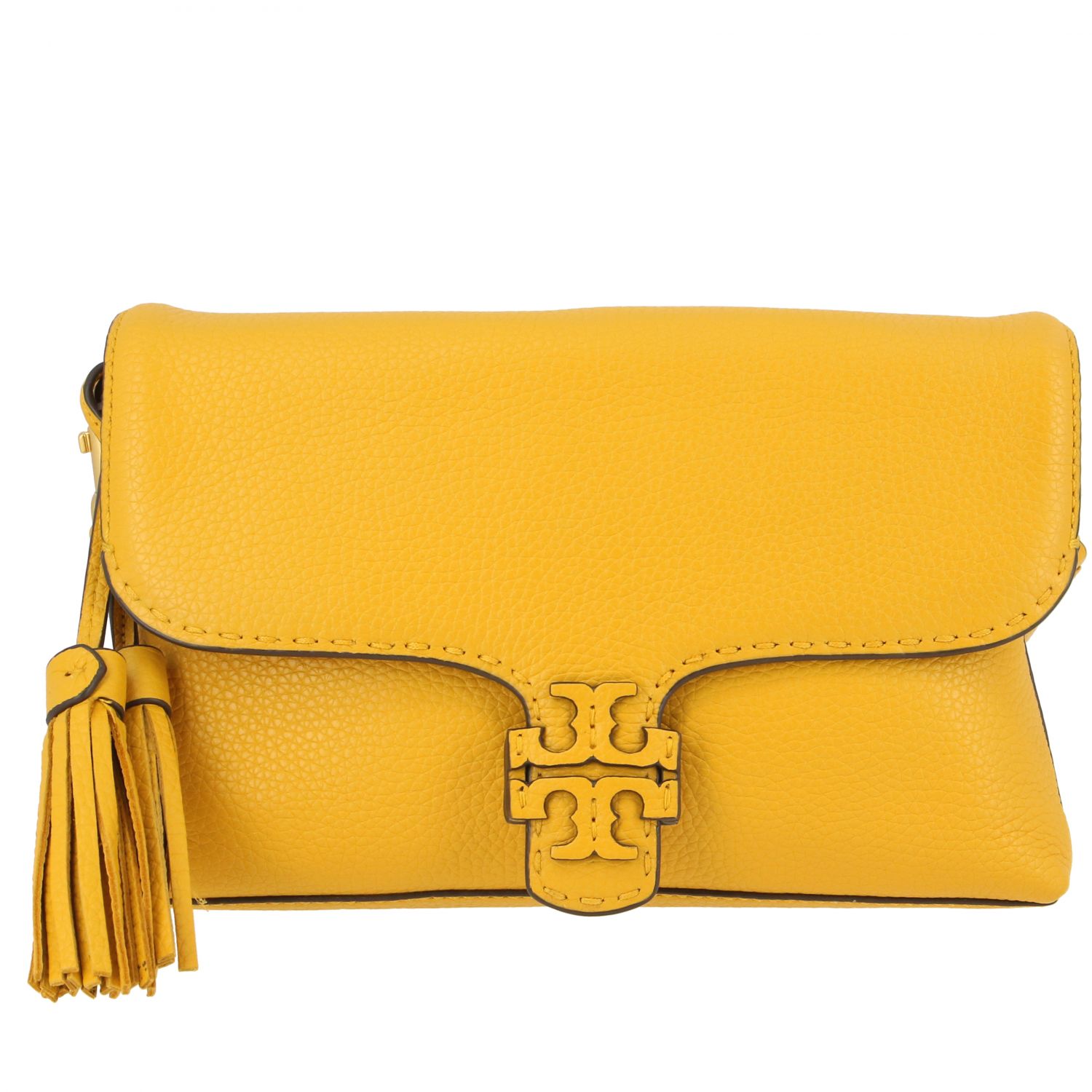 TORY BURCH: Mcgraw fold-over shoulder bag in grained leather - Ocher | Tory  Burch crossbody bags 53163 online on 