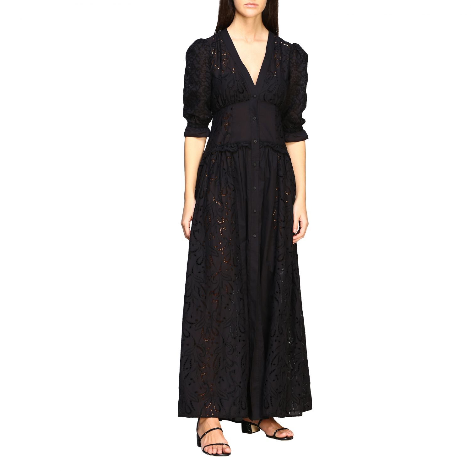 Ermanno Scervino Outlet: long macramé dress - Black | Ermanno Scervino ...