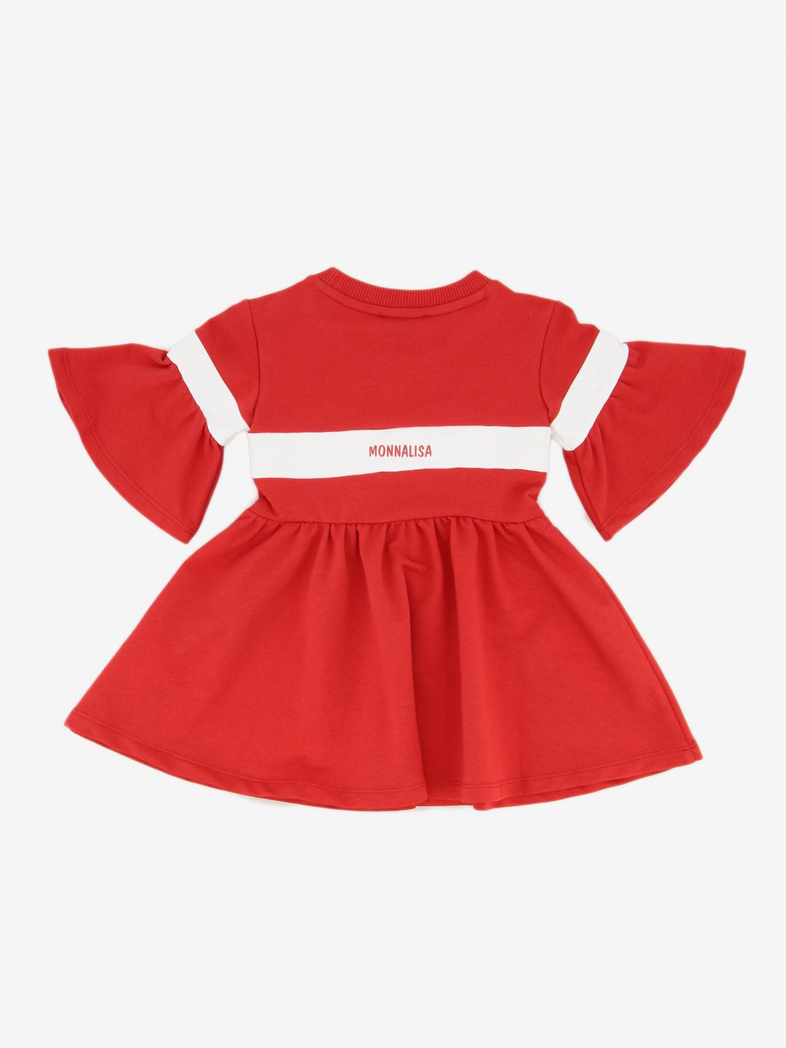 Monnalisa Outlet: Abito in cotone con bande e logo - Rosso | Abito Monnalisa  175900 5049 GIGLIO.COM