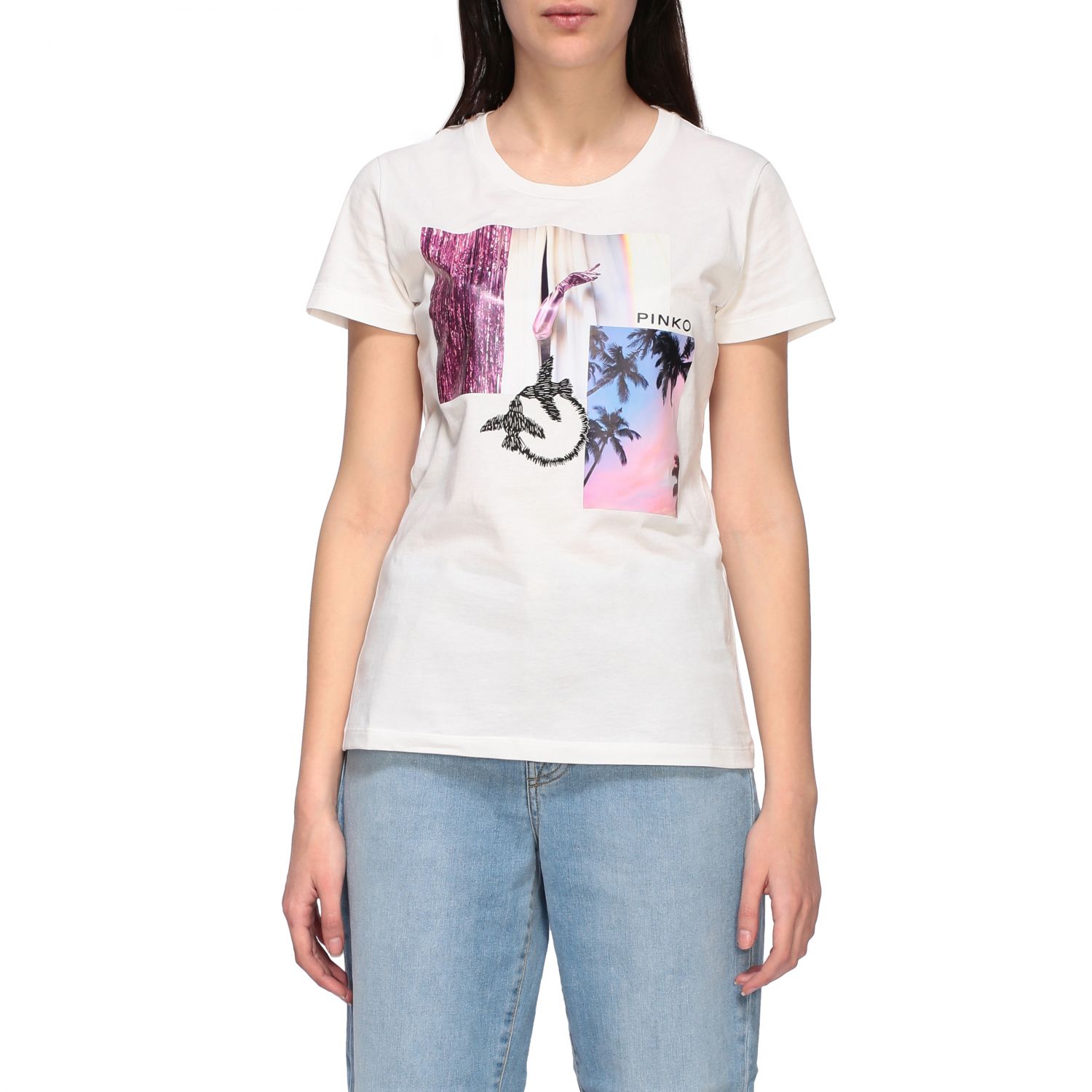 Pinko Outlet: crew-neck t-shirt with moodboard print | T-Shirt Pinko ...
