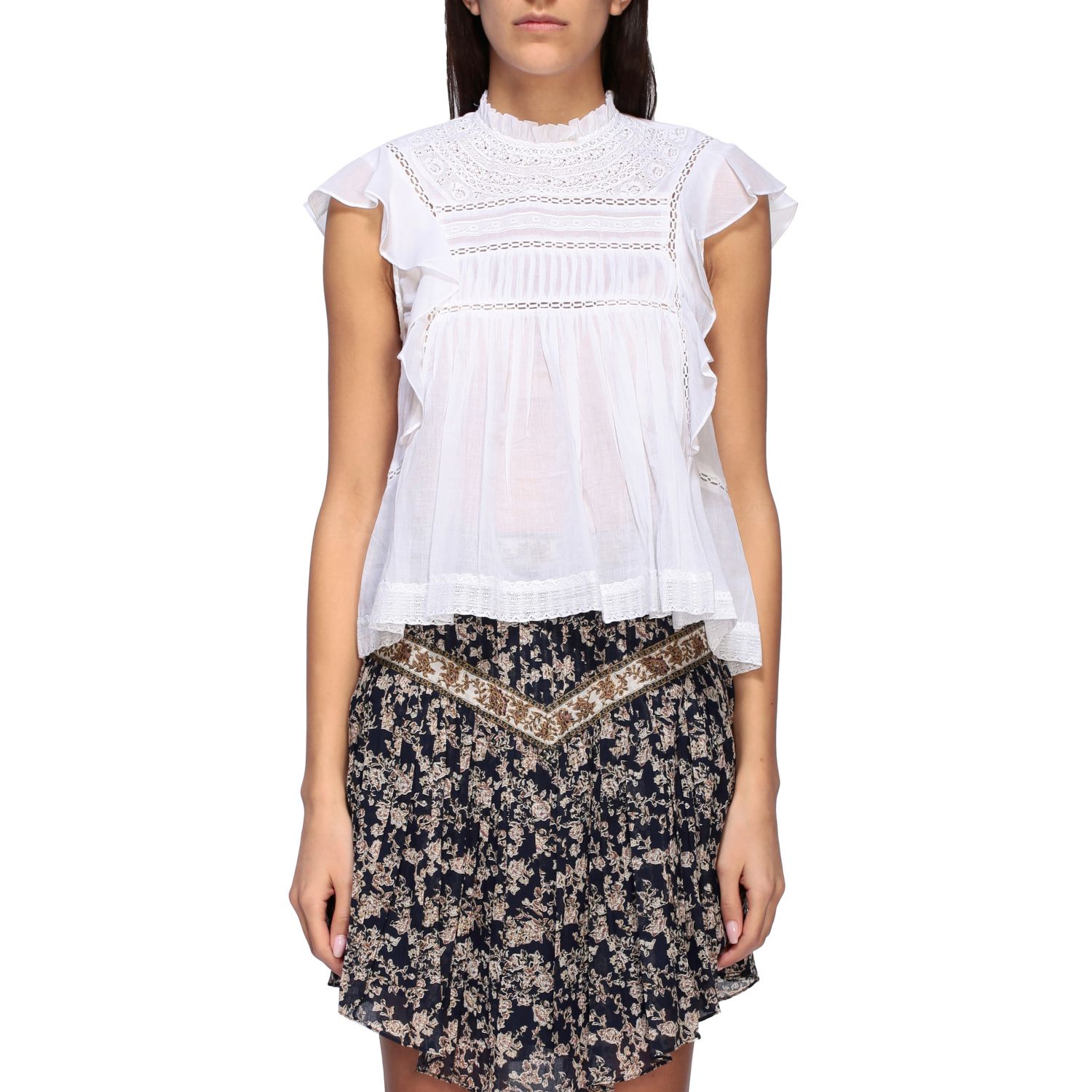 Isabel Marant Etoile Outlet: Top Con Volant E Ricami - Bianco | Top E ...