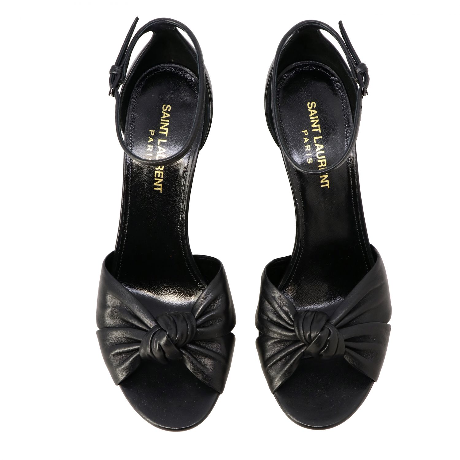 SAINT LAURENT wedge sandal in real leather Black High Heel Shoes