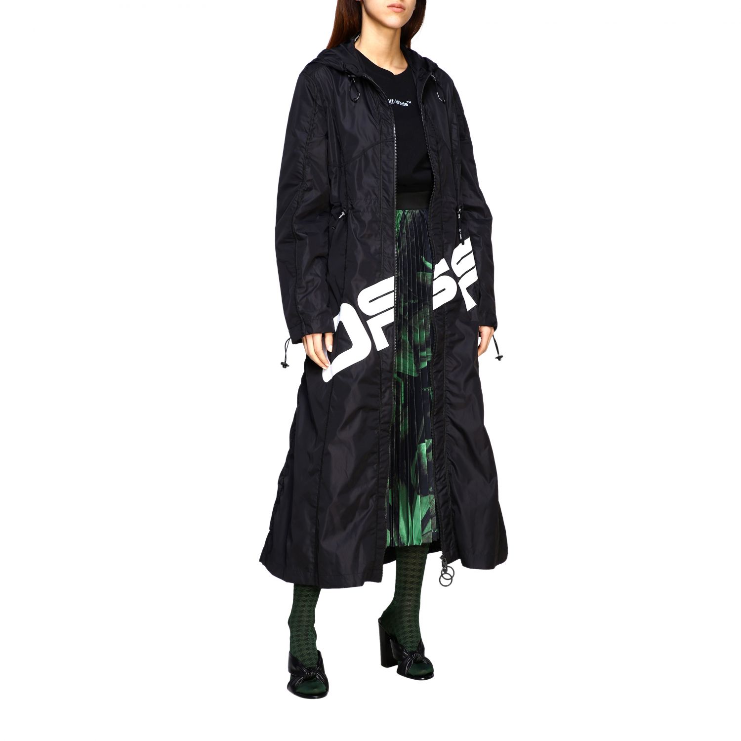 long jacket with hood and maxi print 