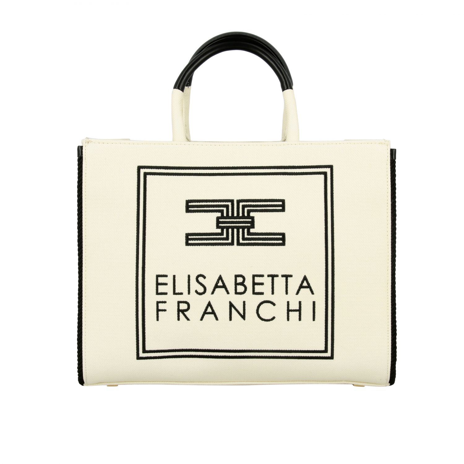 Elisabetta Franchi Outlet: handbag in canvas with embroidered logo