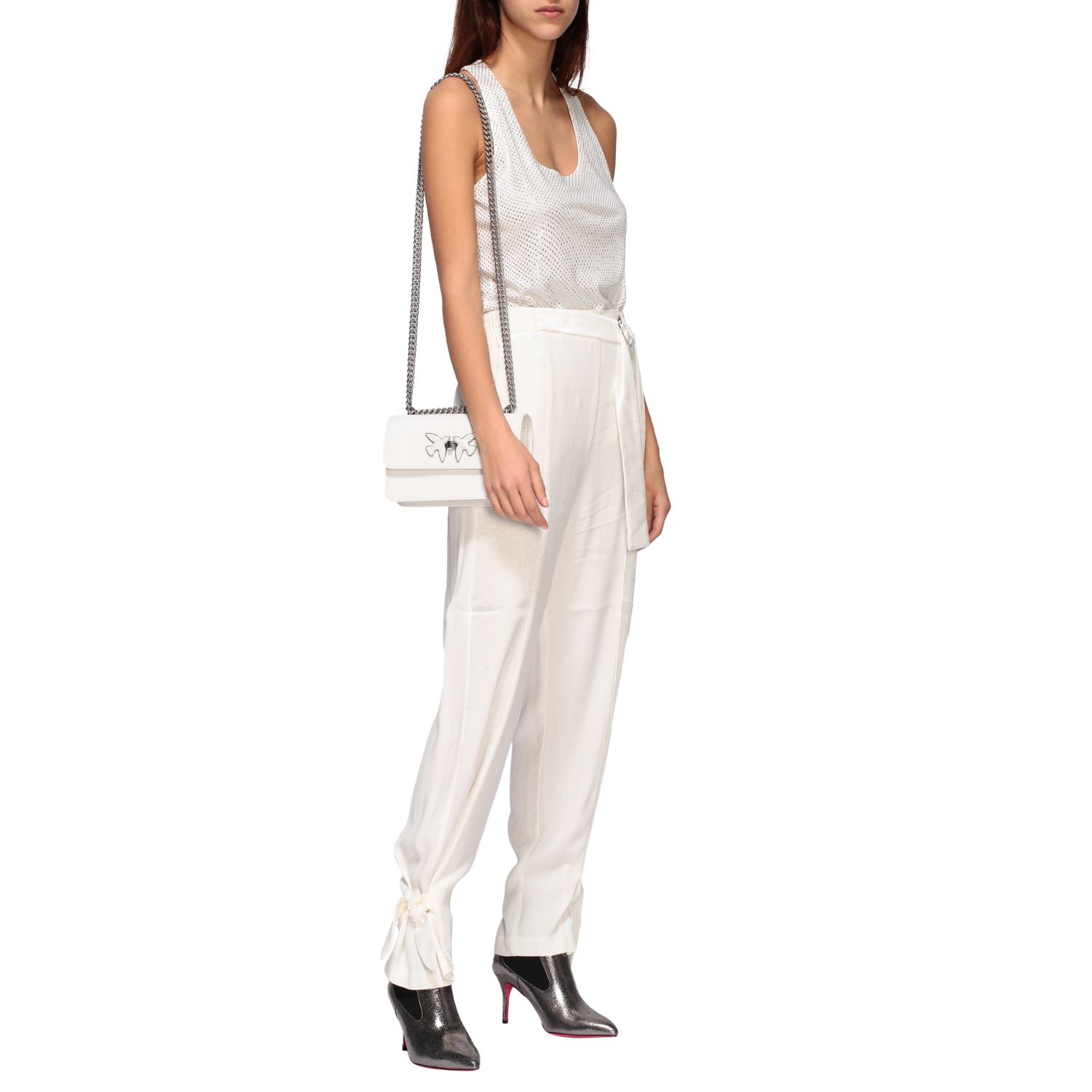 Pinko Outlet: Free Flight mini bag in grained leather - White | Crossbody Bags  Pinko 1P21ML-Y65Z GIGLIO.COM