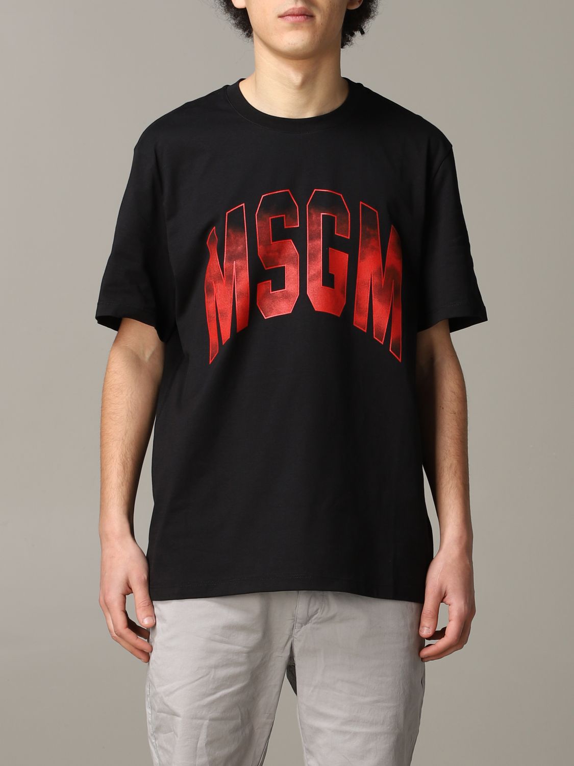 T-shirt Msgm a maniche corte con logo | T-Shirt Msgm Uomo Nero | T-Shirt  Msgm 2840MM214207098 Giglio IT