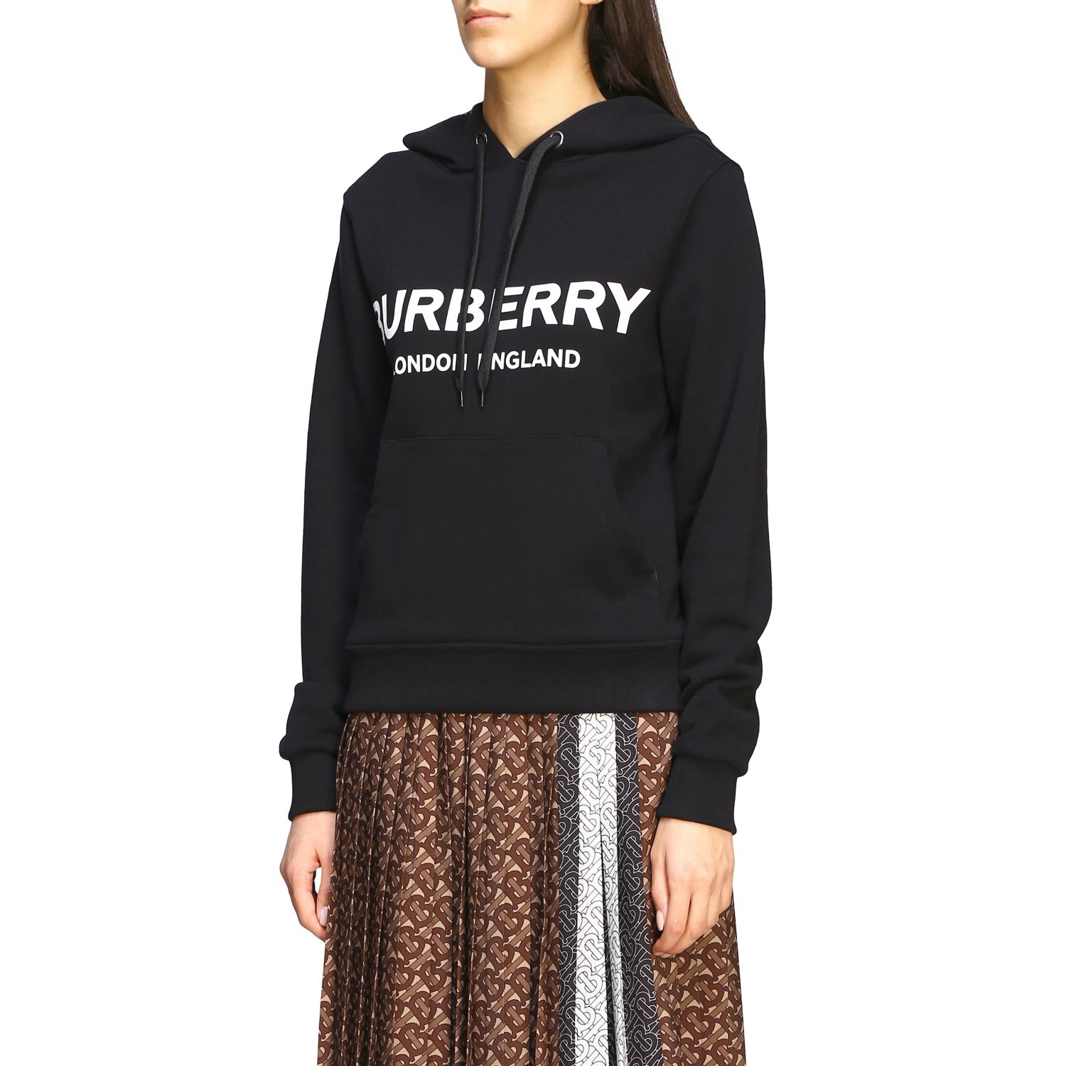 Burberry Outlet: sweatshirt with maxi logo and hood - Black ...