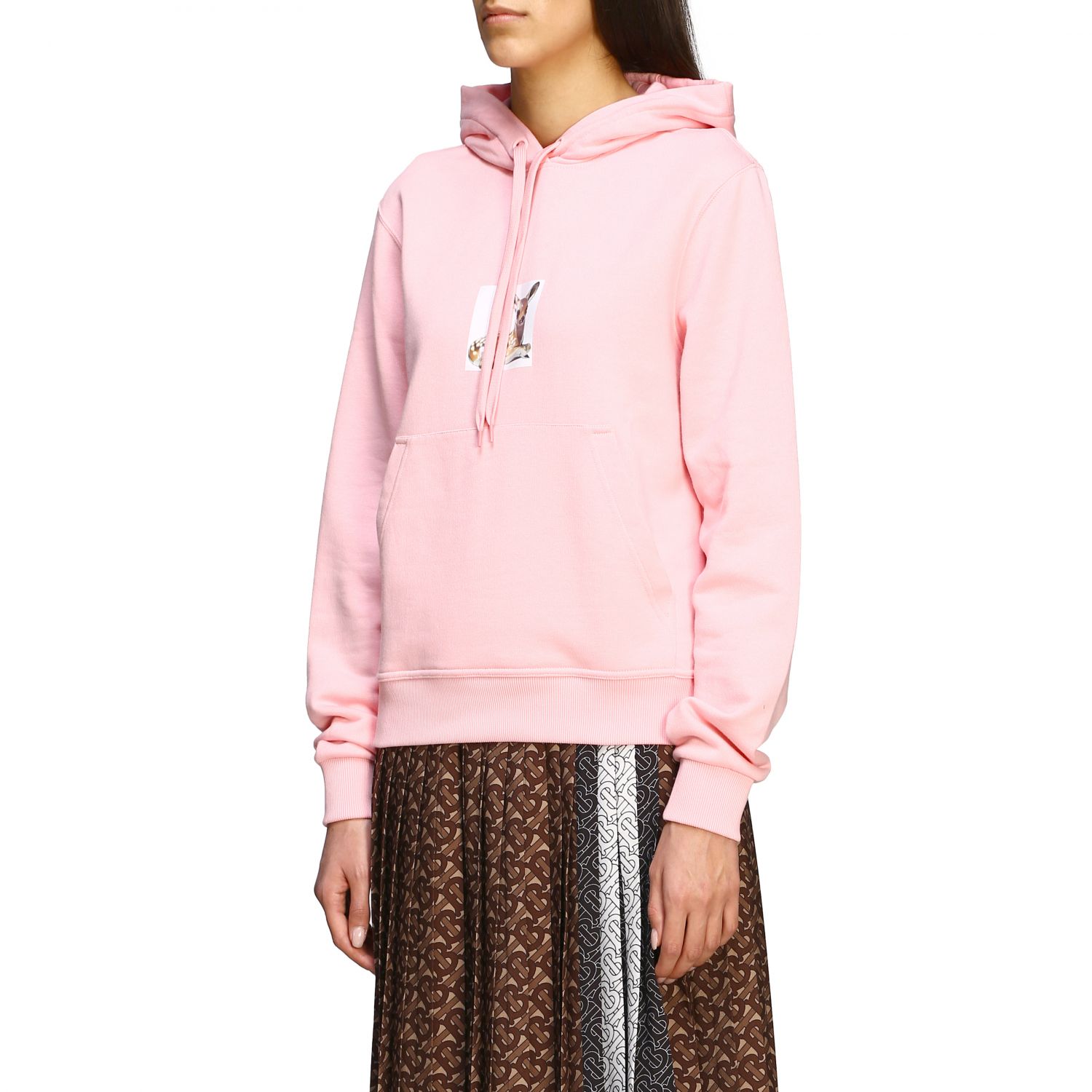 Burberry Outlet: hooded sweatshirt with fawn print - Pink | Burberry  sweatshirt 8024654 online on 