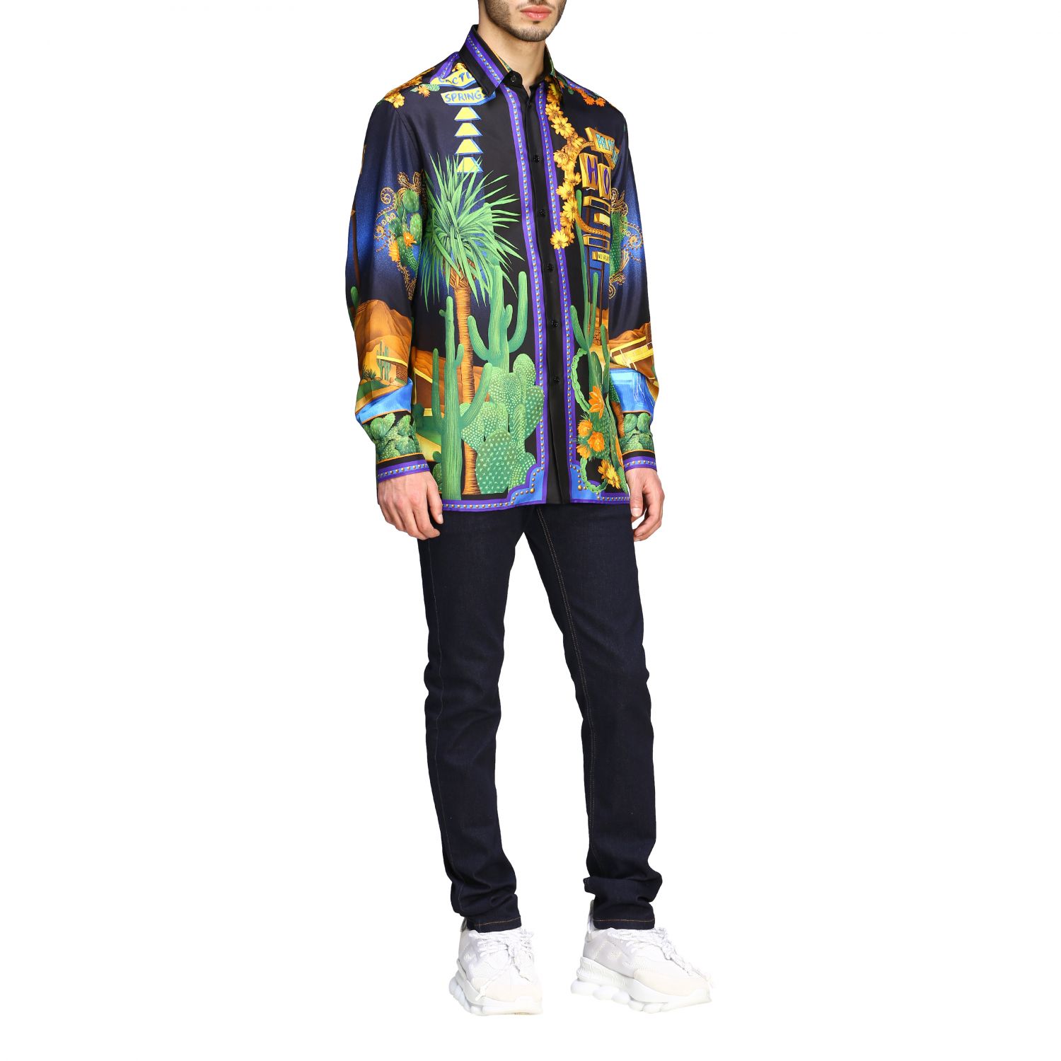 chemise versace homme bleu