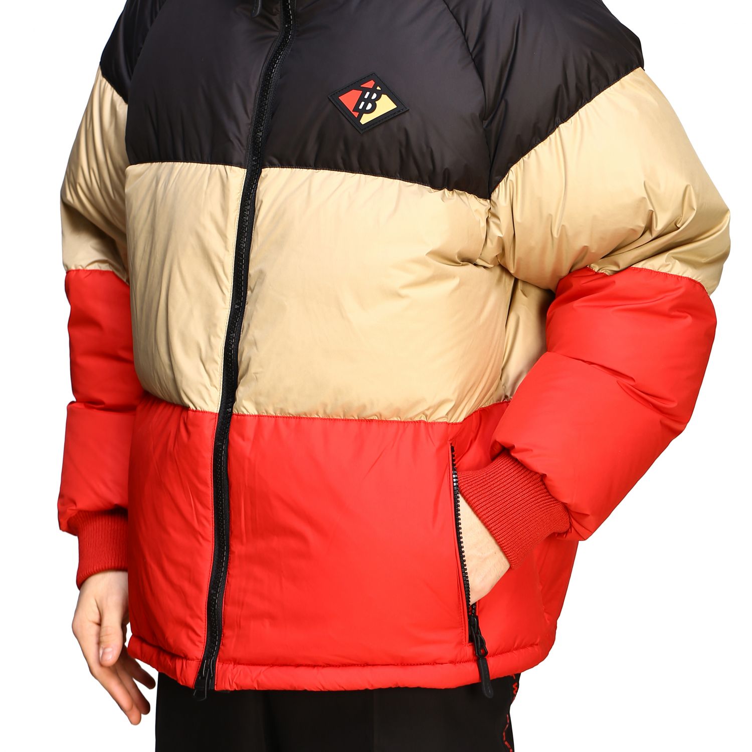 Burberry Outlet: down jacket in tricolor and padded nylon | Coat Burberry Men Black | Burberry 8023656 GIGLIO.COM