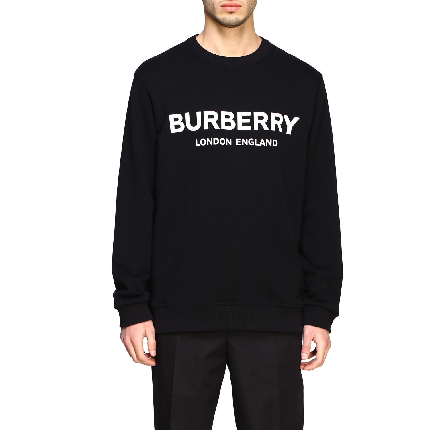 Burberry Outlet: crewneck sweatshirt with contrasting logo - Black | Burberry  sweatshirt 8011357 online on 