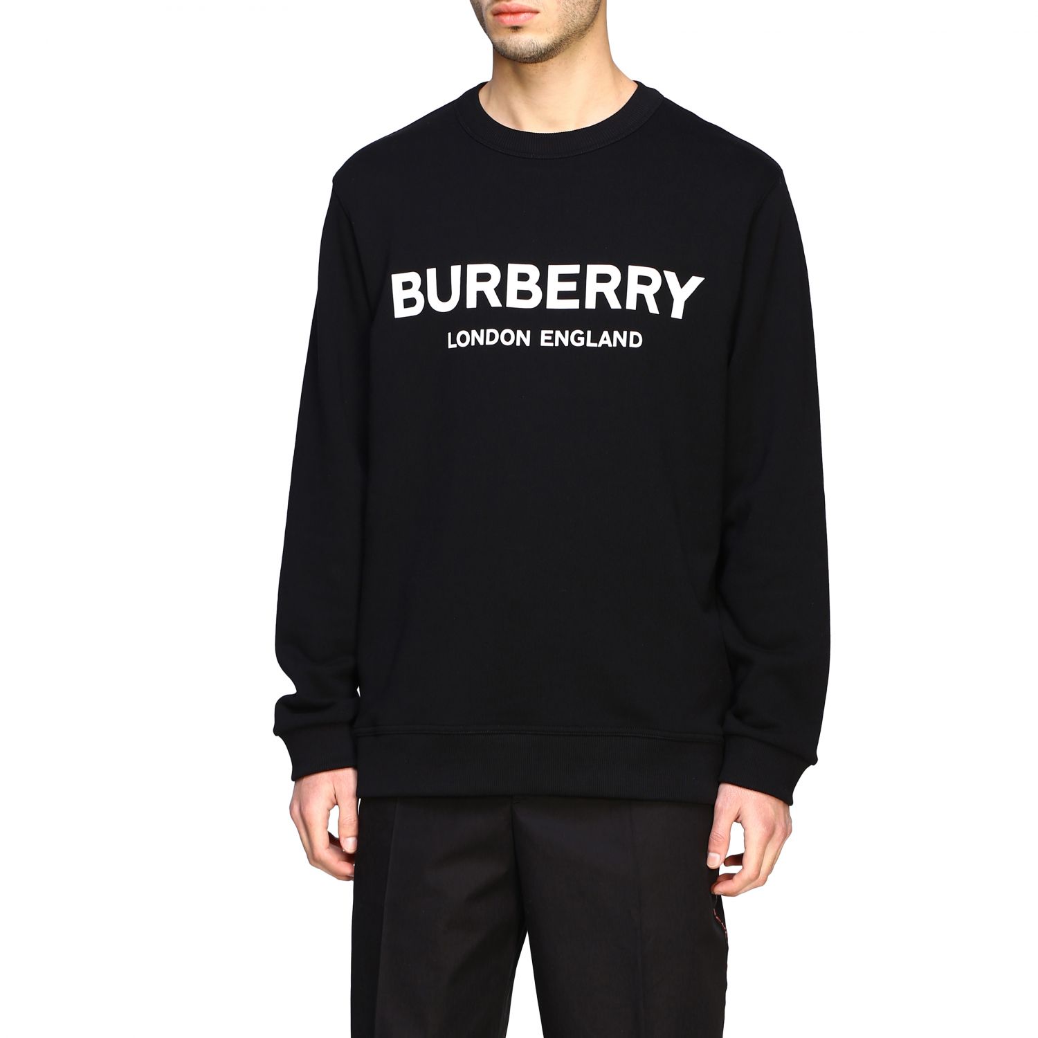 Burberry Outlet: crewneck sweatshirt with contrasting logo - Black |  Burberry sweatshirt 8011357 online on 