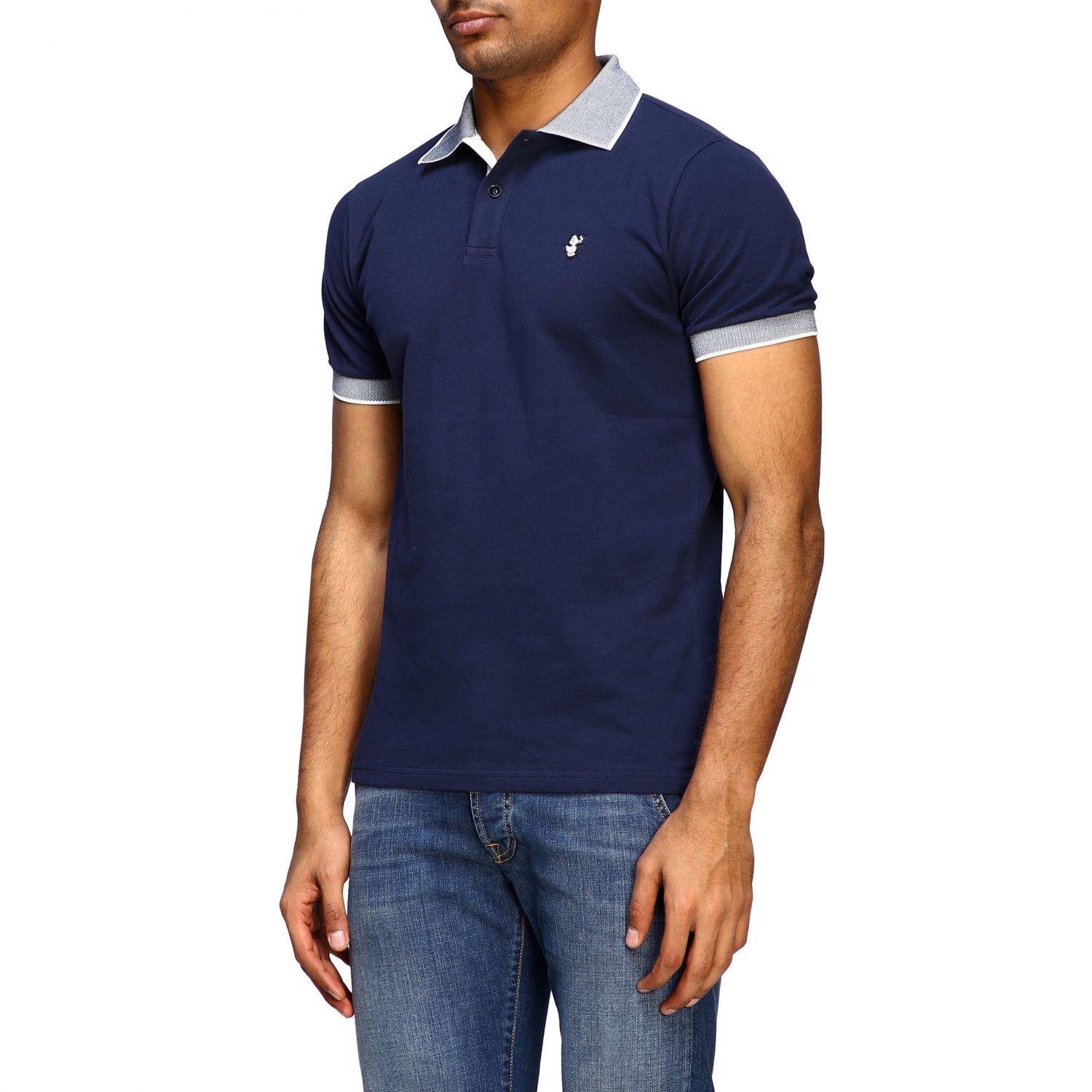 SAVE THE DUCK: short-sleeved polo shirt with logo - Blue | Save The ...