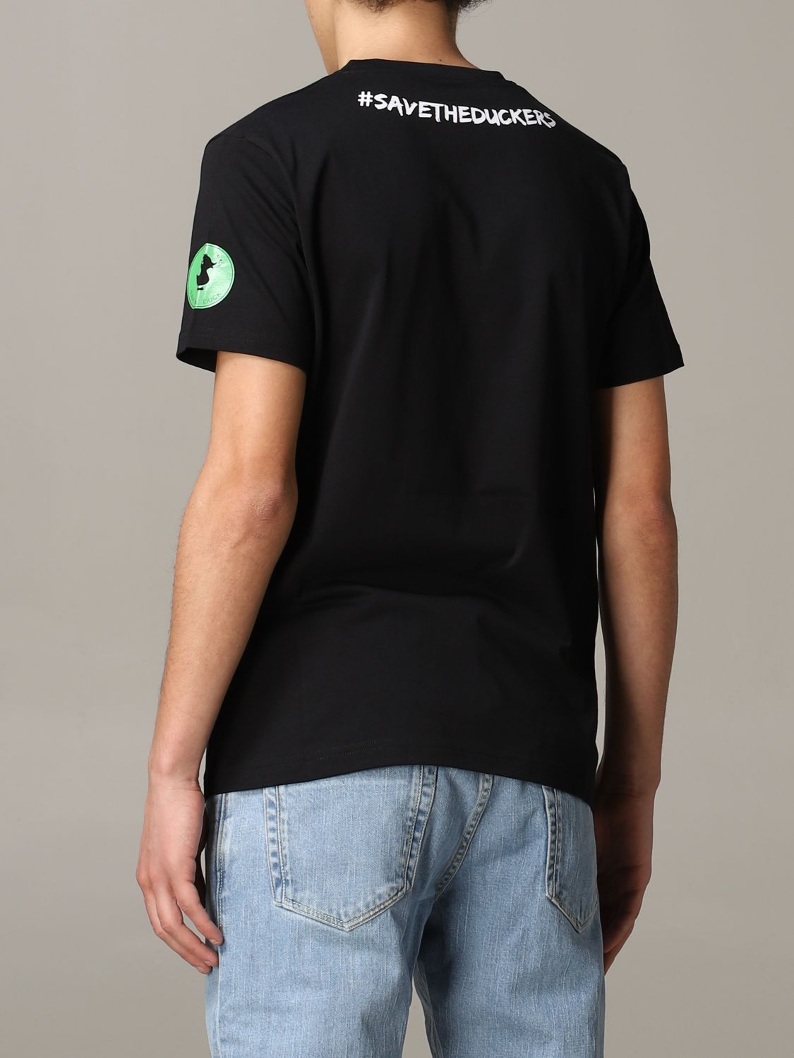 Save The Duck Outlet: short-sleeved T-shirt with big logo - Black