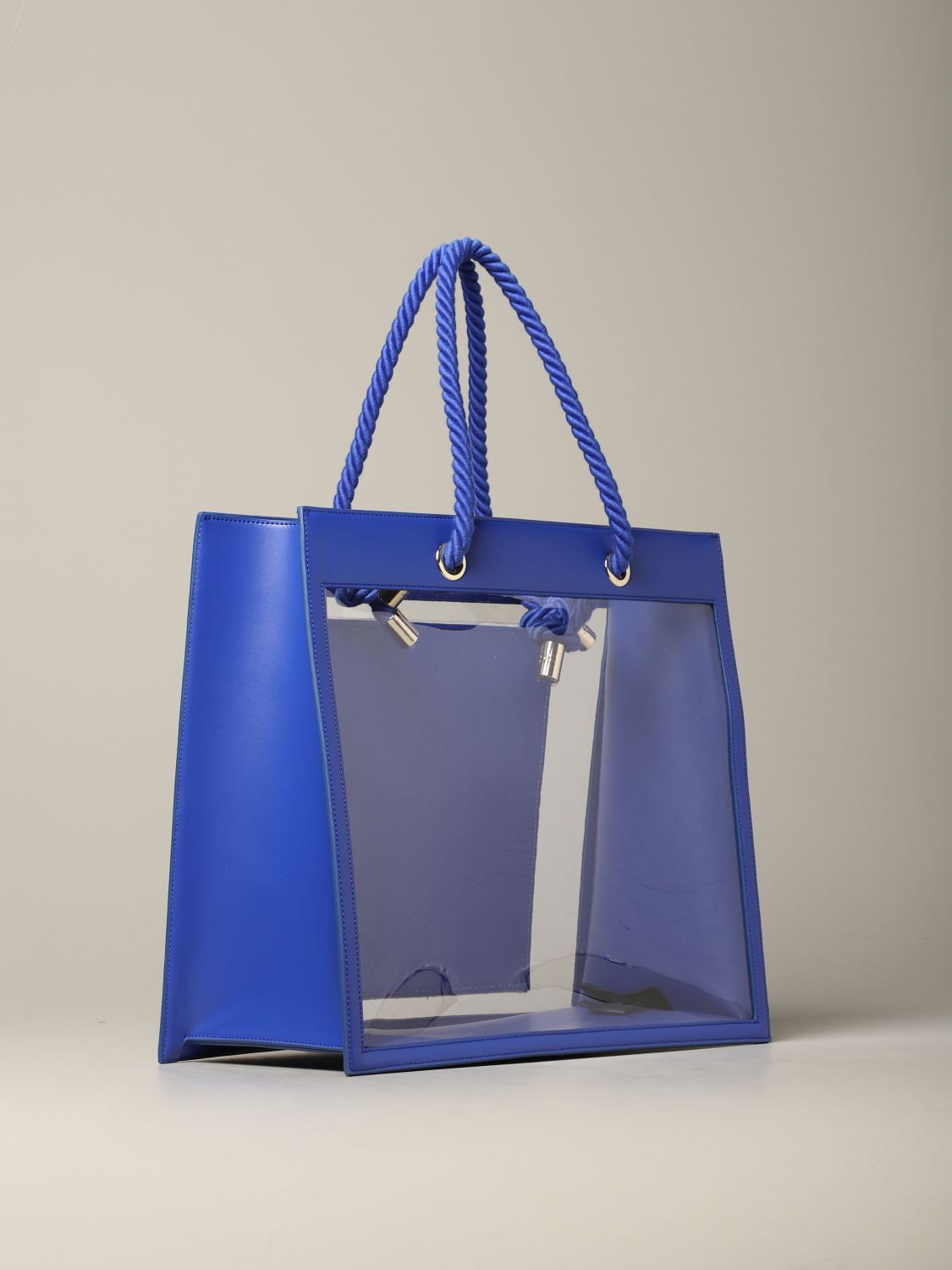 Elisabetta Franchi Outlet: tote bag in pvc and leather - Blue | Tote ...