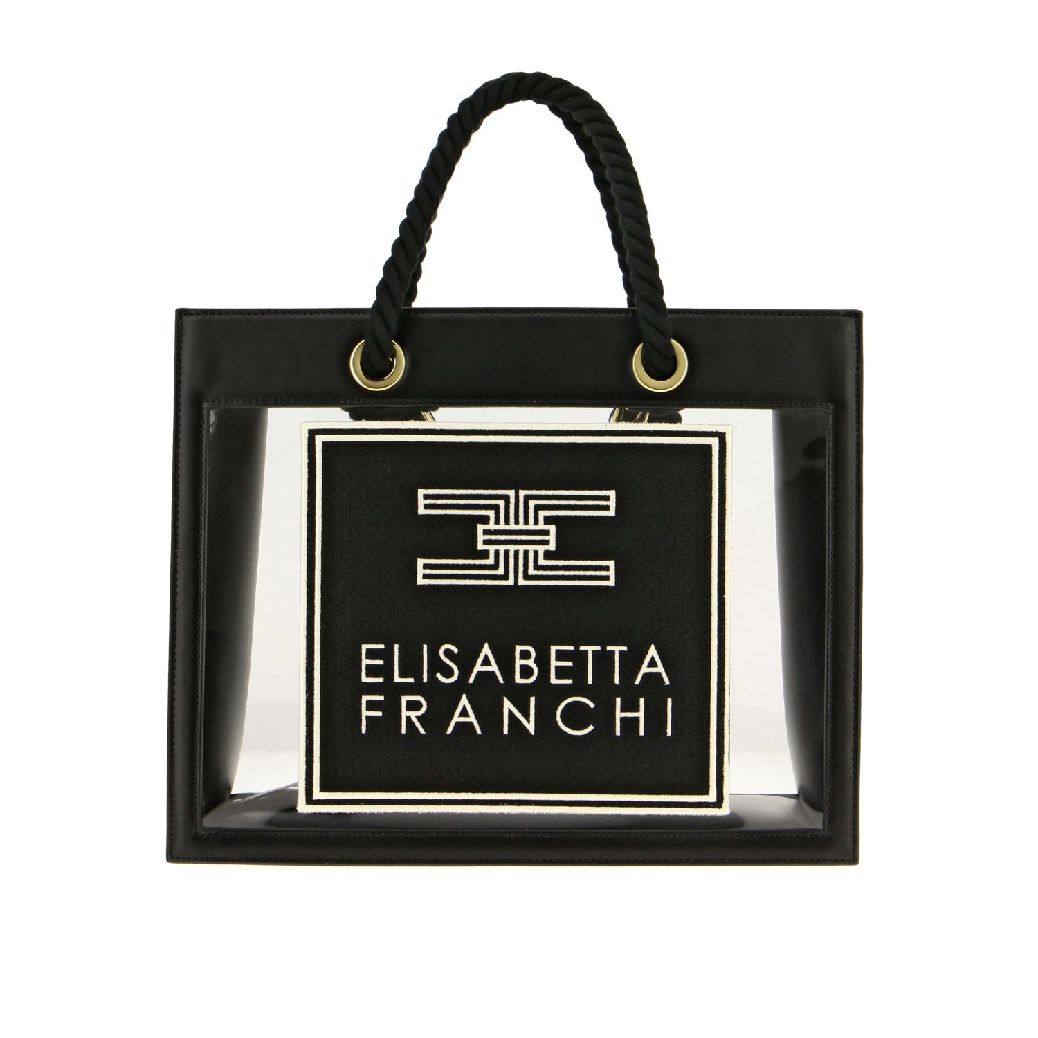 ELISABETTA FRANCHI: tote bag in pvc and leather - Black | Elisabetta ...