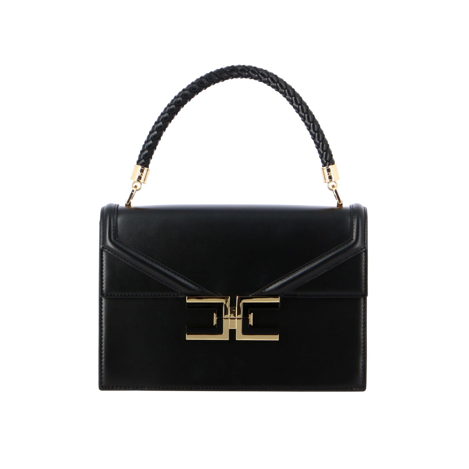ELISABETTA FRANCHI: bag with maxi metallic logo - Black | Handbag ...