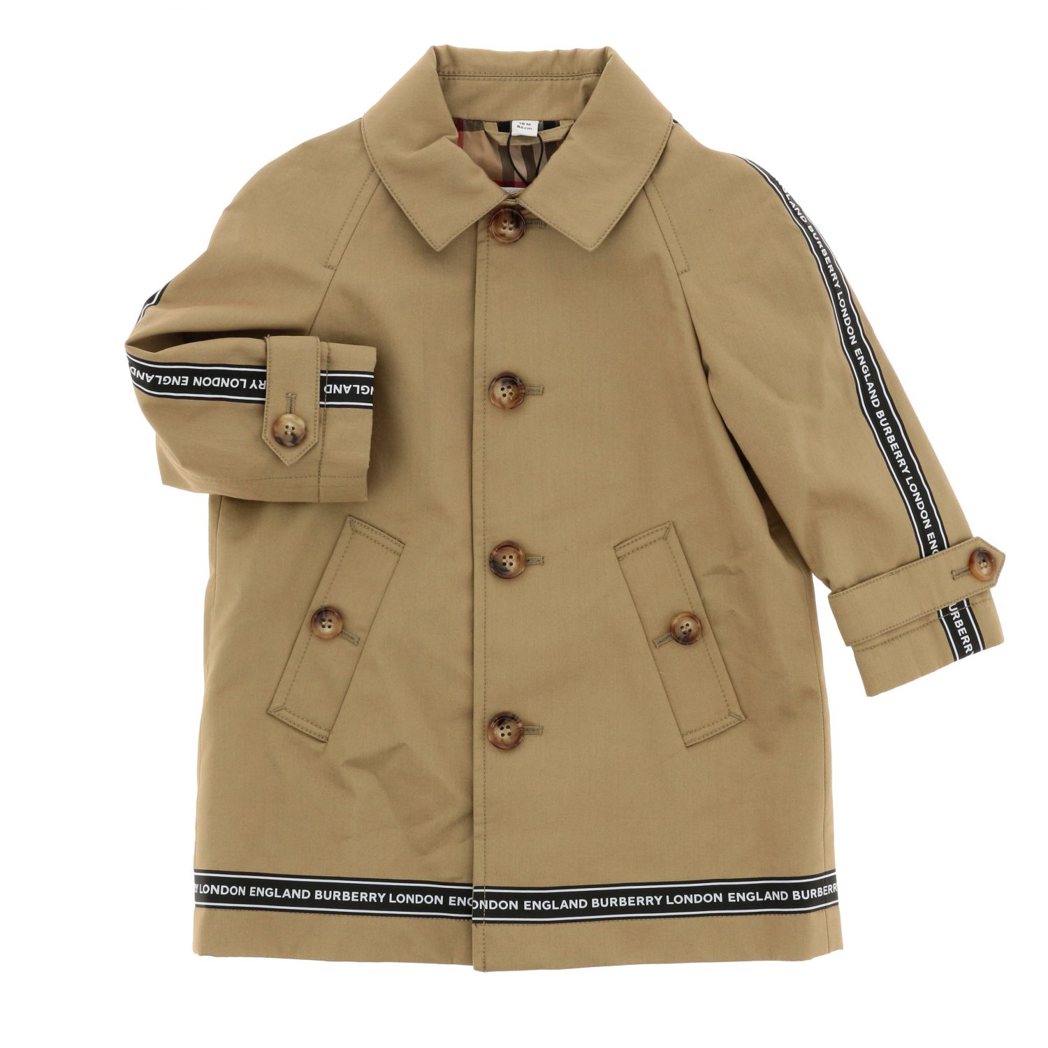 Infant trench coat with logoed bands 