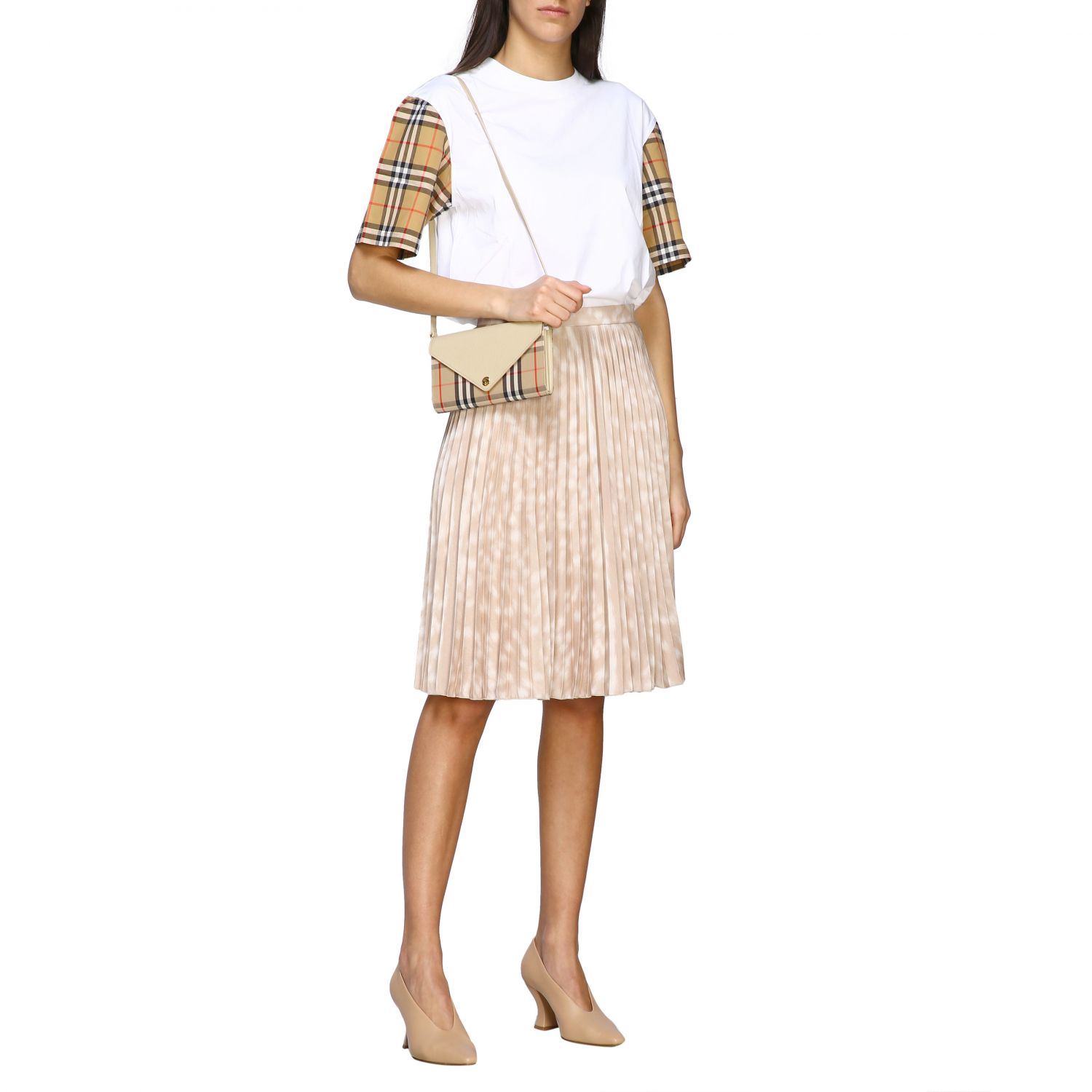 Burberry Outlet pleated patterned skirt Beige Skirt Burberry