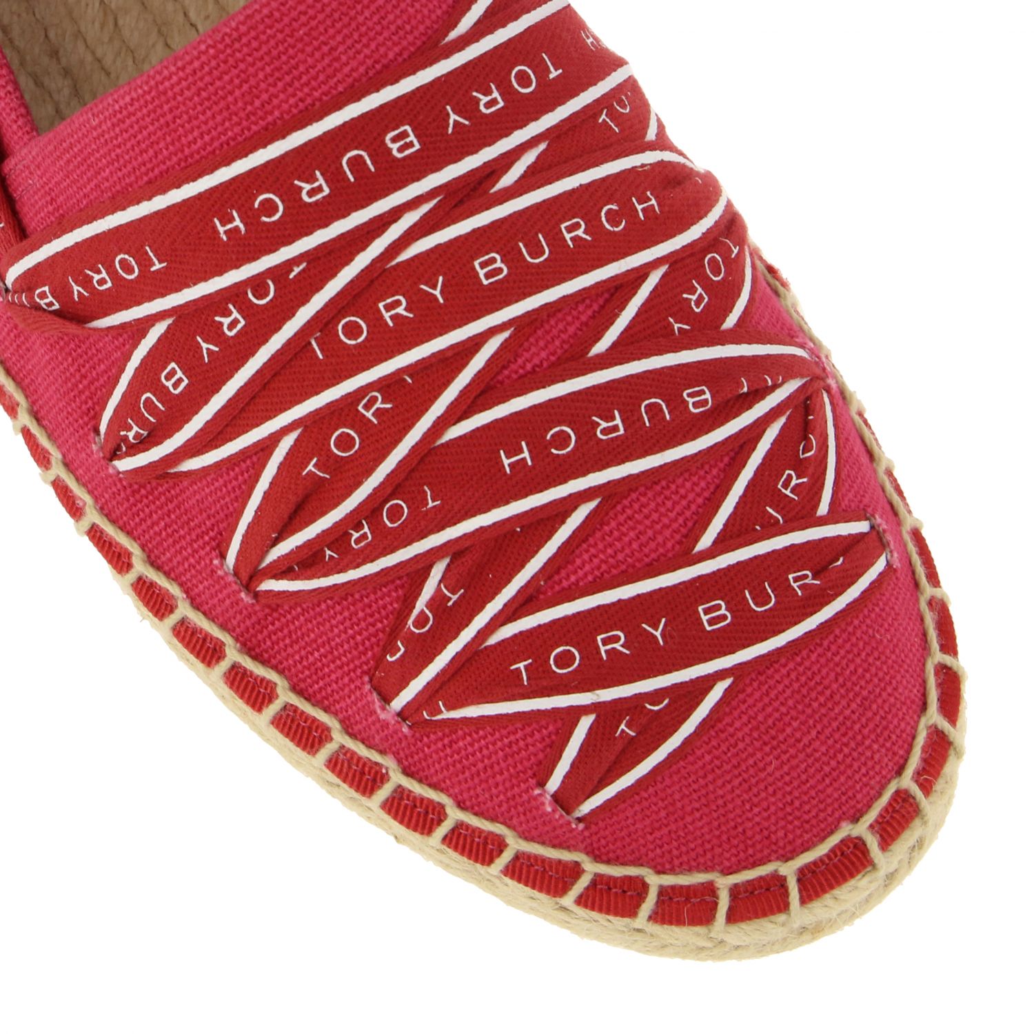 麻底鞋 Tory Burch: Tory Burch 鞋带装饰帆布麻底鞋 杜鹃红 4