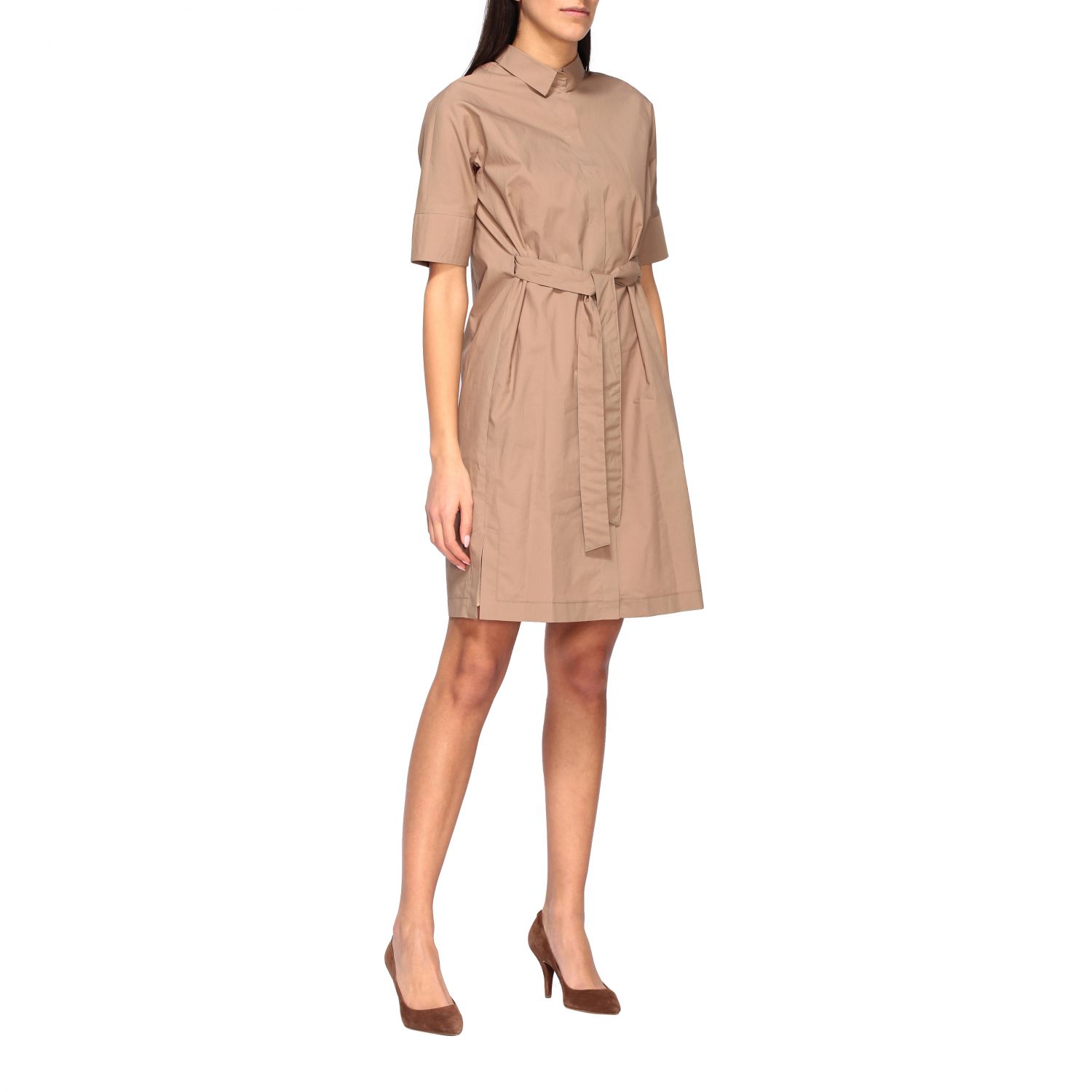 Fabiana Filippi Outlet: dress with collar and belt - Mud | Fabiana ...