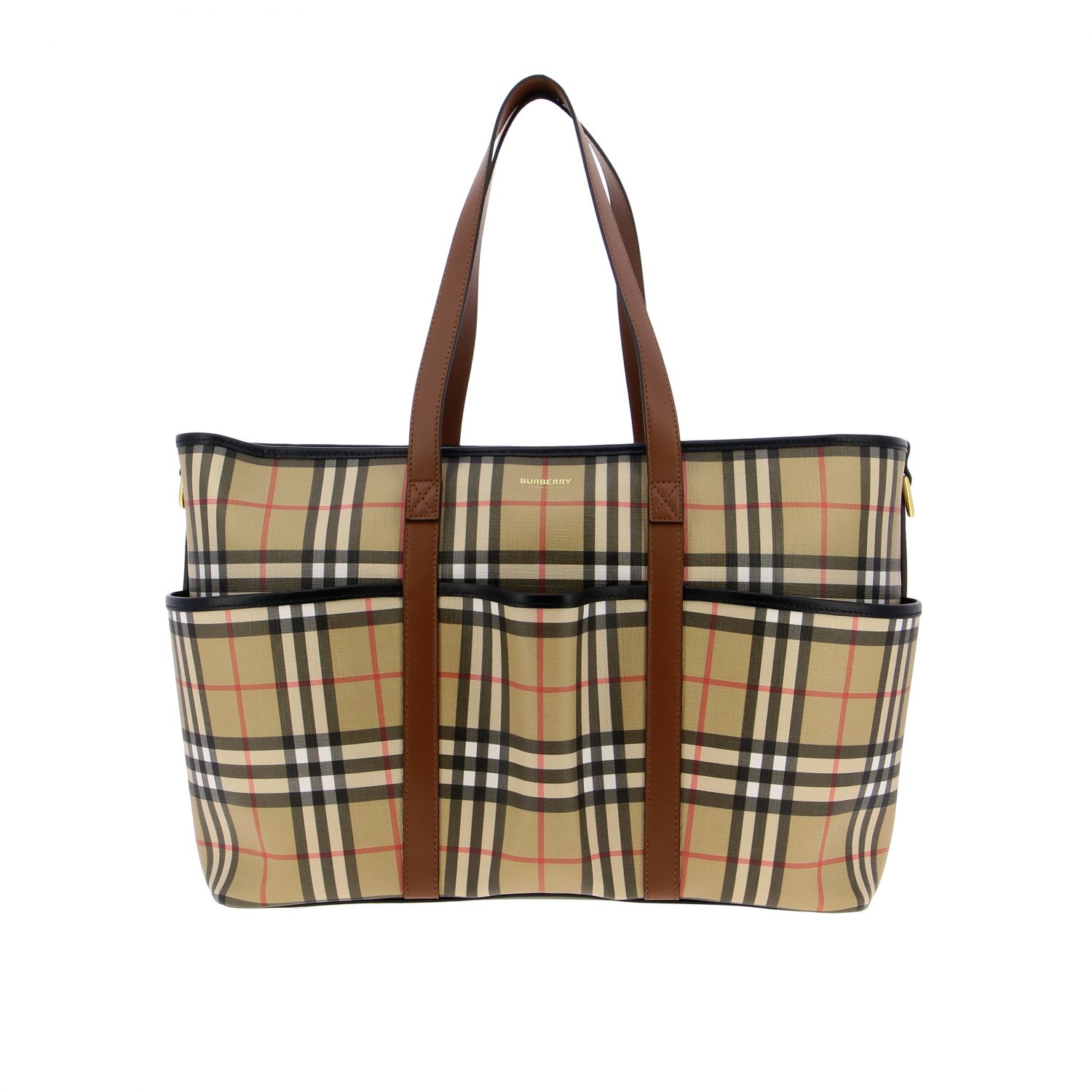 Burberry Outlet: Mama's bag in check leather with logo - Beige ...