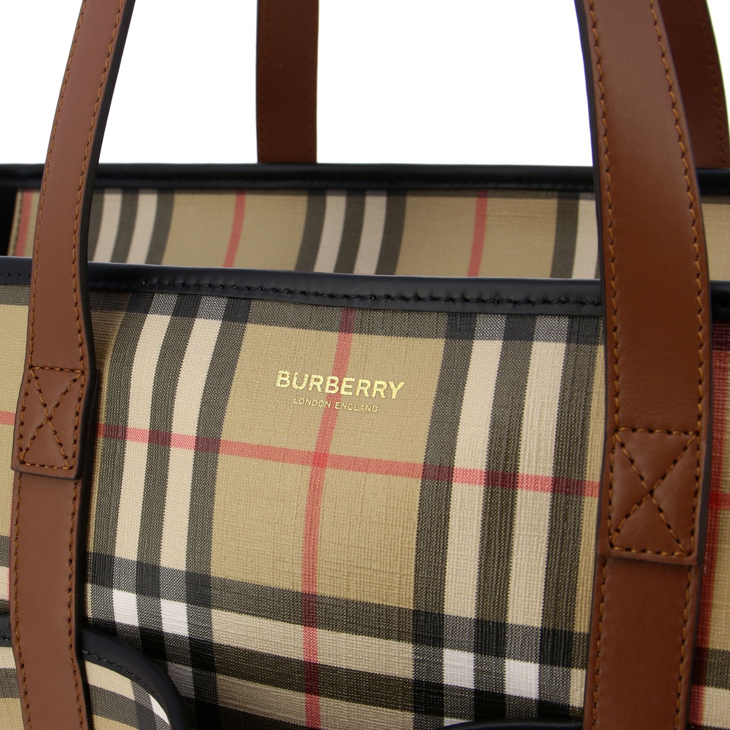 Burberry Outlet: Mama's bag in check leather with logo - Beige ...