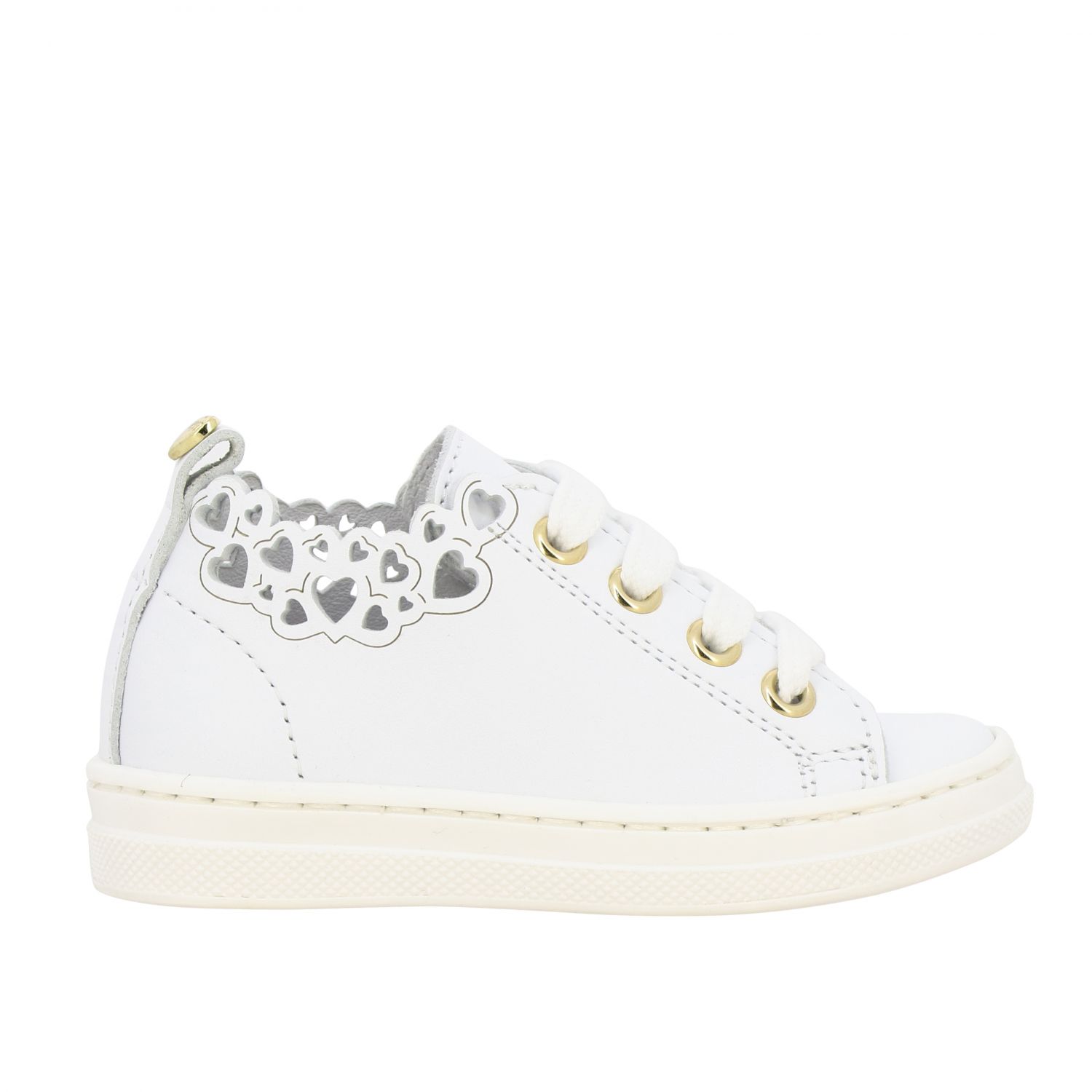 Twin-set leather sneakers with laser-effect hearts | Shoes Twin Set Kids  White | Shoes Twin Set 201GCB070 Giglio EN
