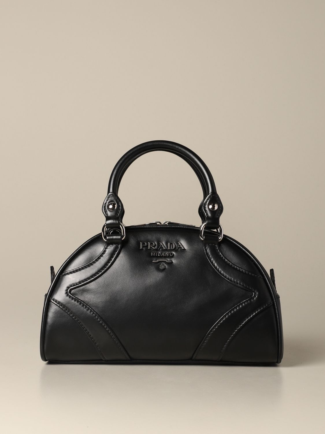 PRADA: bowling handbag in smooth leather | Handbag Prada Women Black ...
