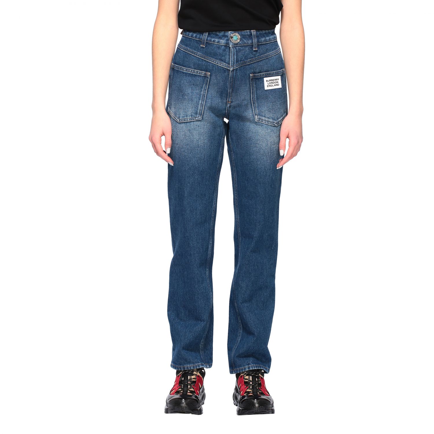 BURBERRY: High-waisted jeans with straight leg - Blue | Burberry jeans  8025254 online on 