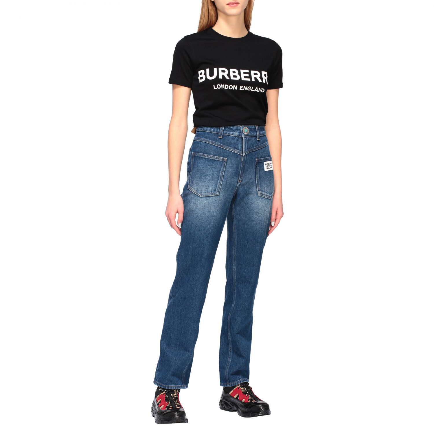 BURBERRY: High-waisted jeans with straight leg - Blue | Burberry jeans  8025254 online on 