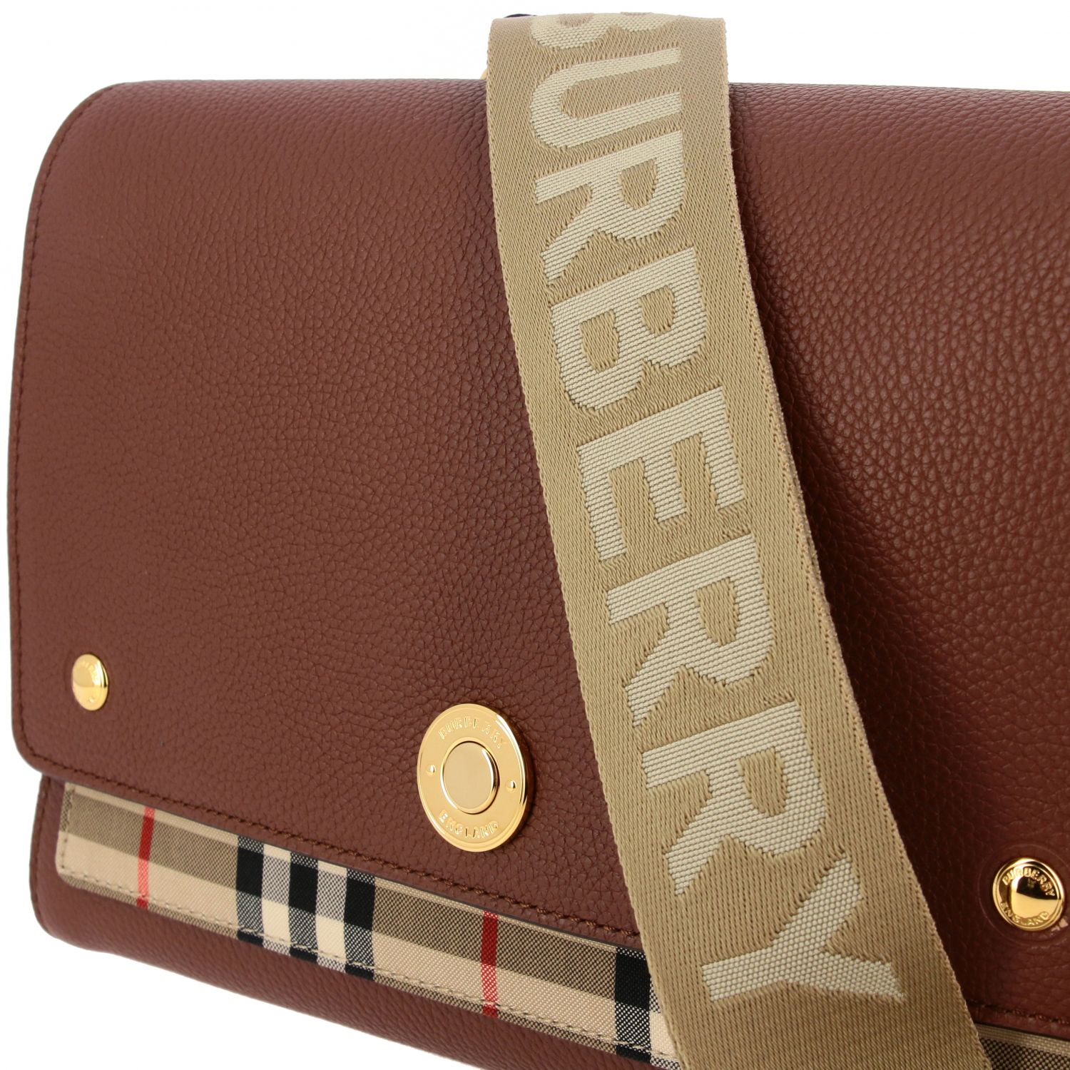 Burberry shoulder bag in textured leather and check canvas | Crossbody ...