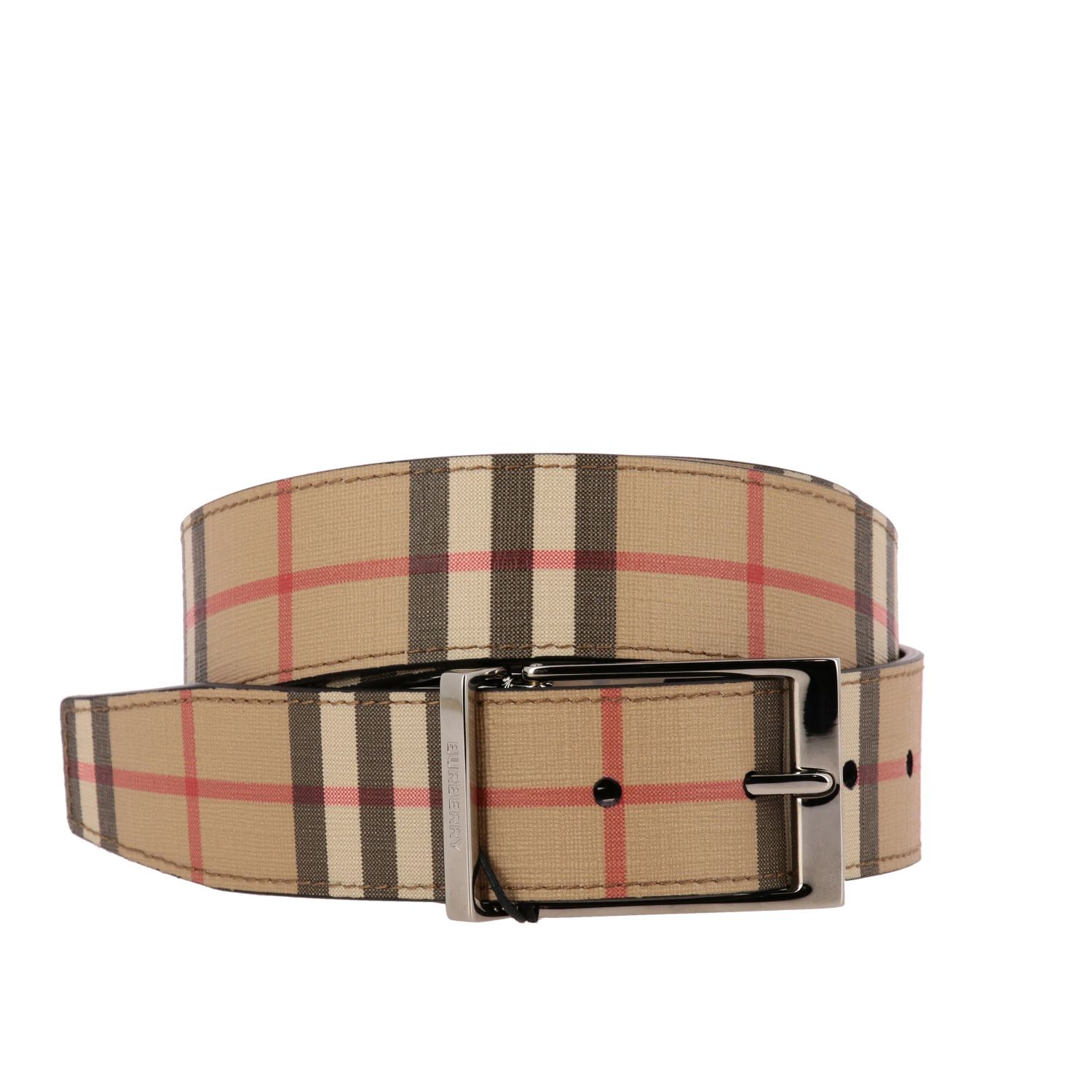 Burberry Outlet: check leather belt - Multicolor | Burberry belt ...