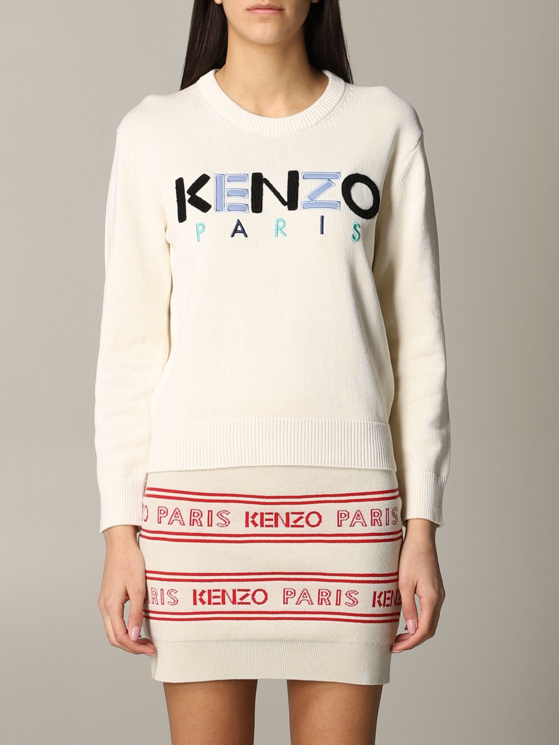 KENZO: crew neck pullover with logo White | Kenzo sweater FA52PU507808 online GIGLIO.COM