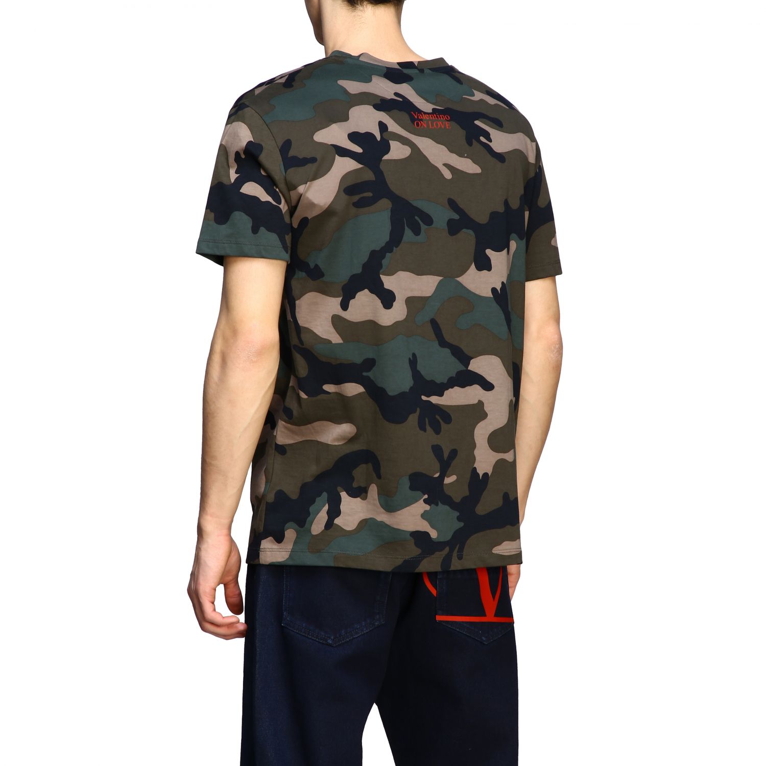 VALENTINO: Camouflage t-shirt with writing - Green | t-shirt TV3MG04X at GIGLIO.COM