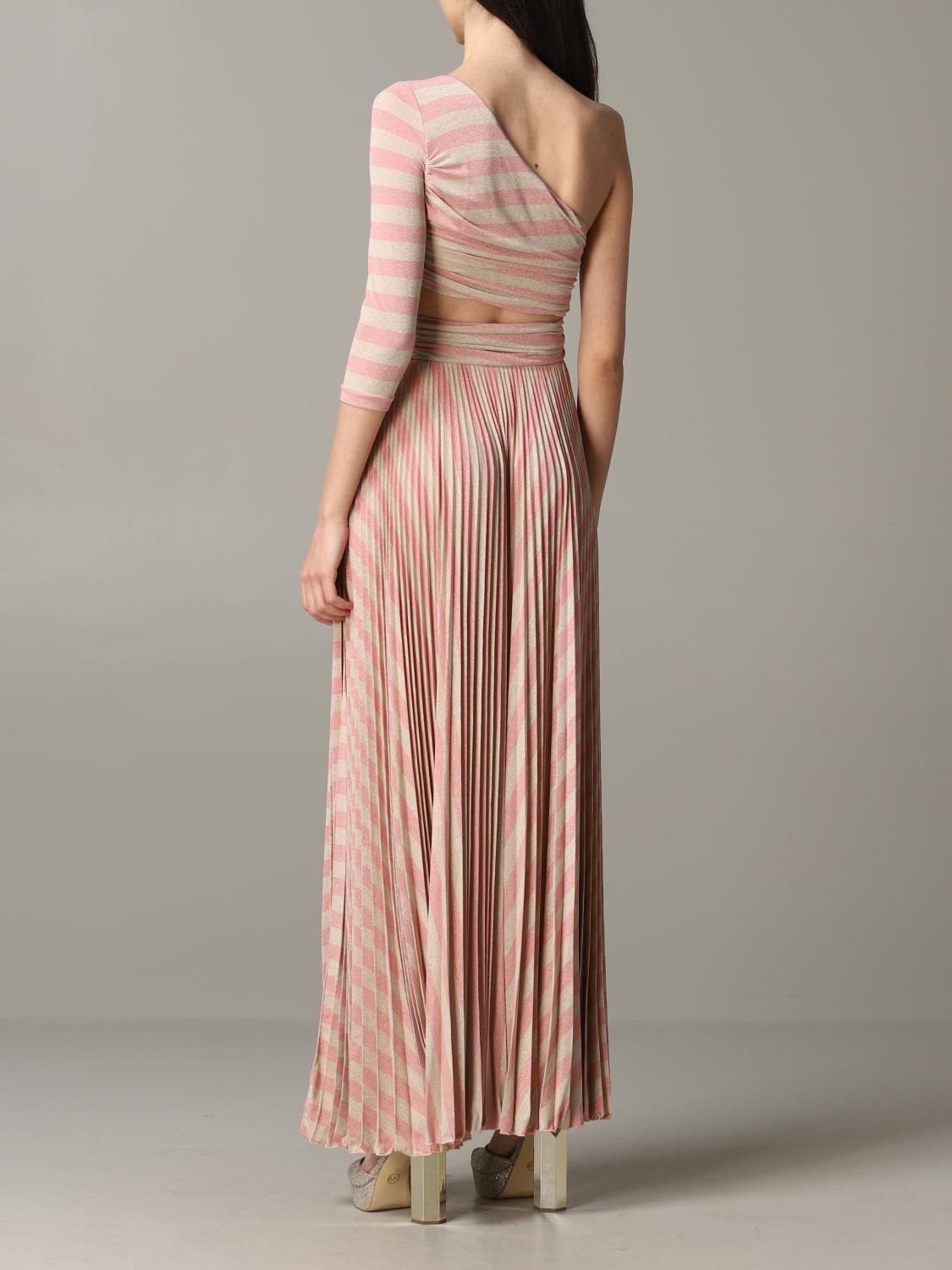 ELISABETTA FRANCHI: Abito lungo a righe - Rosa | Abito Elisabetta Franchi  AB224 01E2 GIGLIO.COM