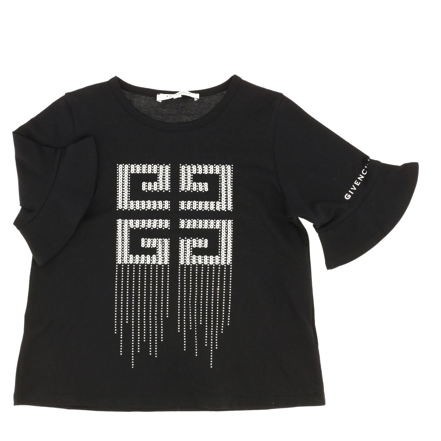 GIVENCHY: t-shirt with maxi fringed logo - Black | GIVENCHY t-shirt ...